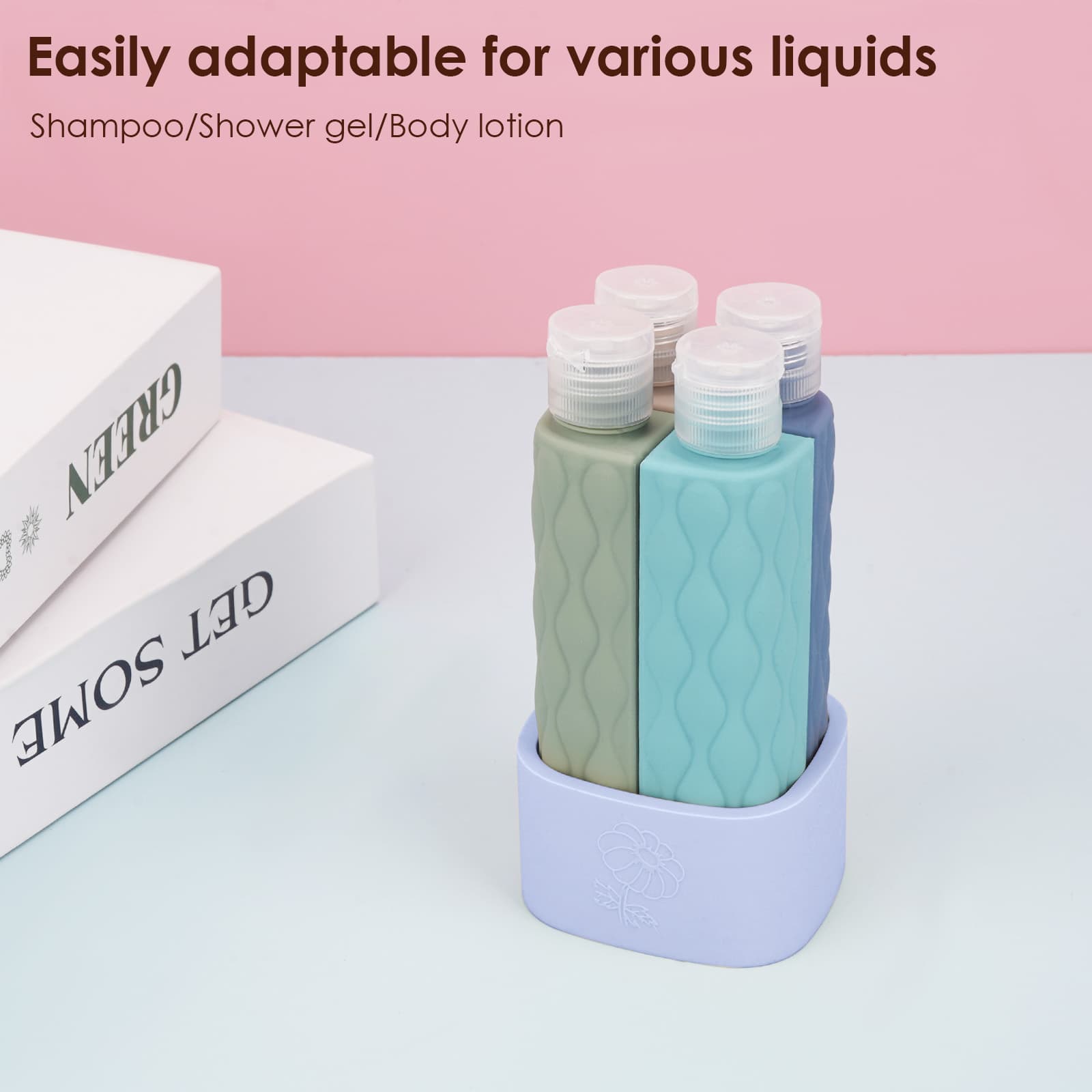 ReignSword 4 in 1 Travel Bottles for Toiletries, TSA Approved Silicone Travel Containers, Leak Proof Refillable Toiletry Containers for Shampoo Conditioner Lotion Body Wash (2oz, Blue) - 4