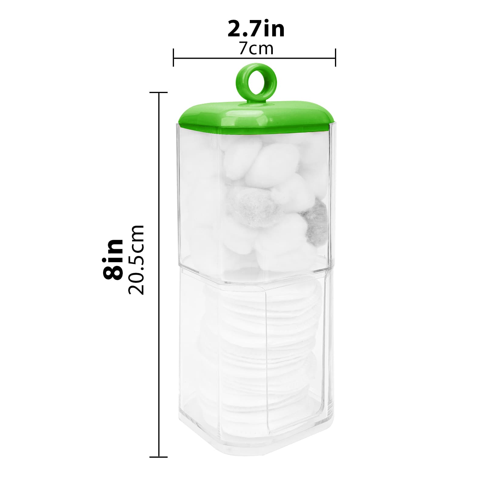 ReignSword Double Layer Cotton Swab Holder Dispenser, Plastic Storage Containers with Lid for Bathroom Vanity Countertop, Clear Bathroom Canisters for Cotton Swab, Ball, Cotton Pad (Green) - 2