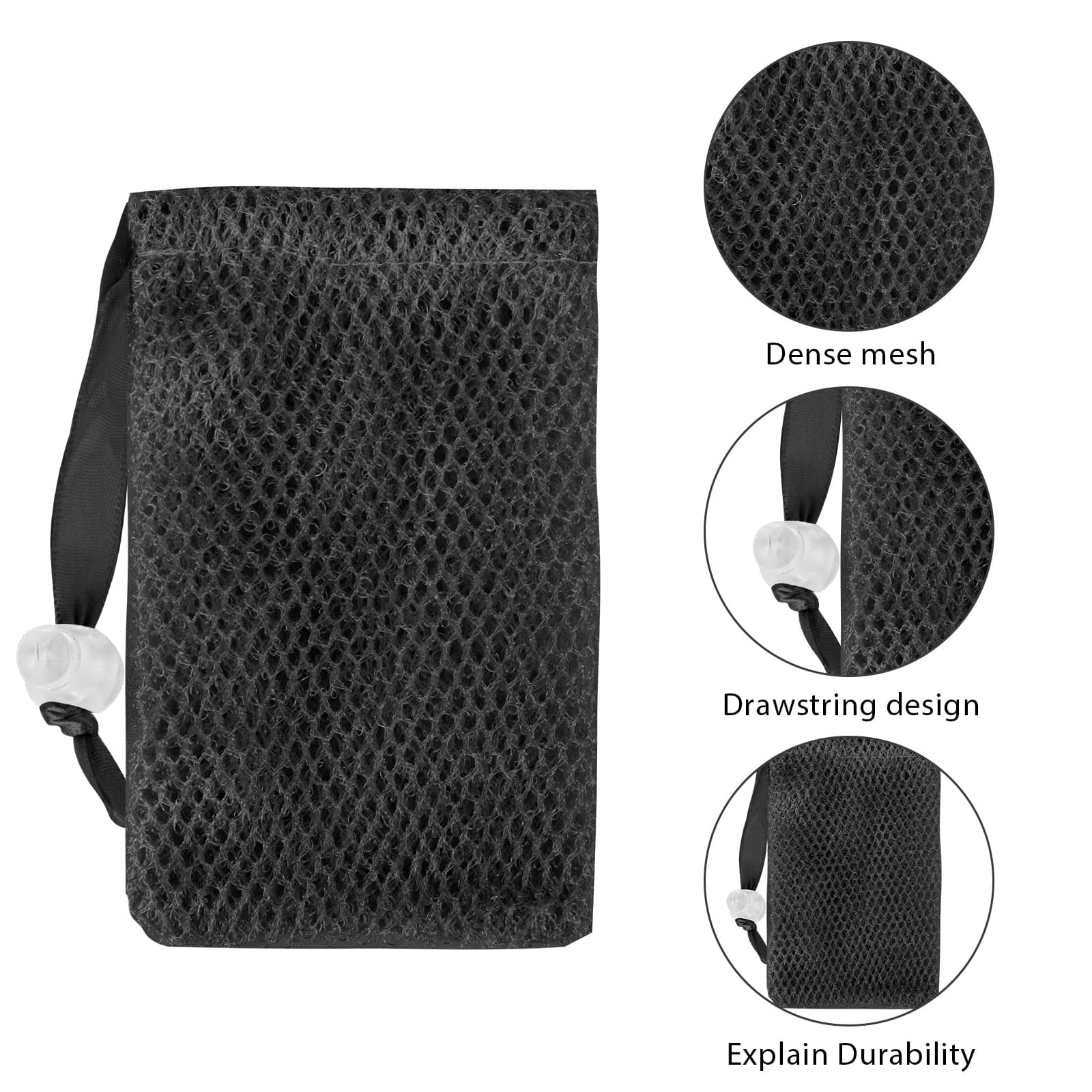 ReignSword 4 Pack Soap Saver Bag for Bar Soap, Exfoliating Mesh Soap Pouch with Drawstring Closure, Foaming and Drying Soap Bag for Shower (Black) - 2