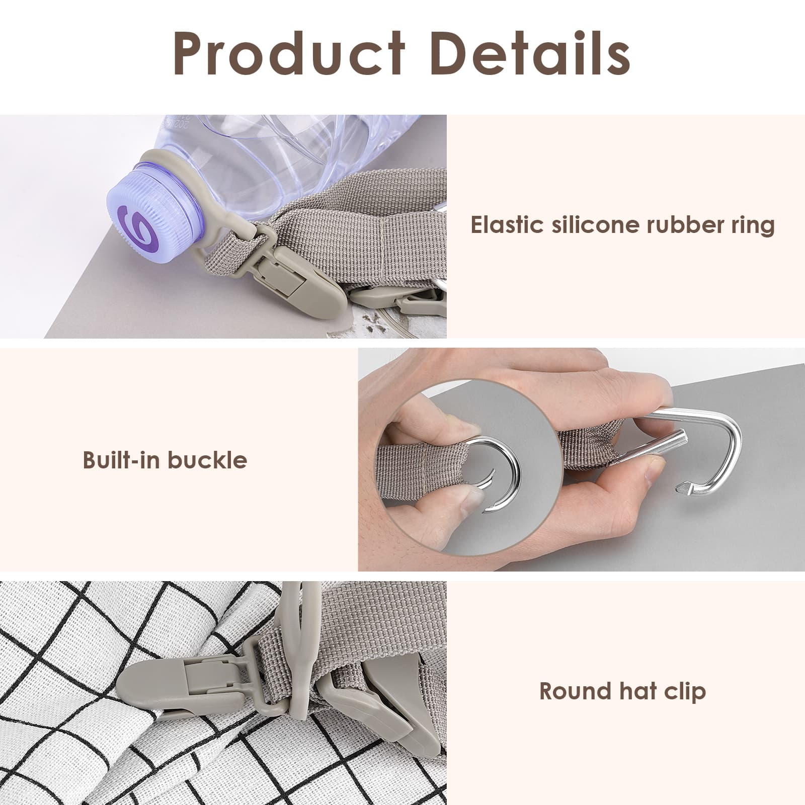 ReignSword 2 Pcs Add-A-Bag Luggage Straps, Heavy Duty Adjustable Suitcase Belts for Connecting Multiple Bags, Hands-Free Travel Accessories with Hat Clip and Drink Holder (Beige) - 2