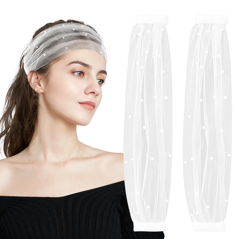 ReignSword 2 Pcs Mesh Veil Headband For Women, Bridal Wedding Tea Party Headwear Accessories with Pearl, Fascinator With Veil