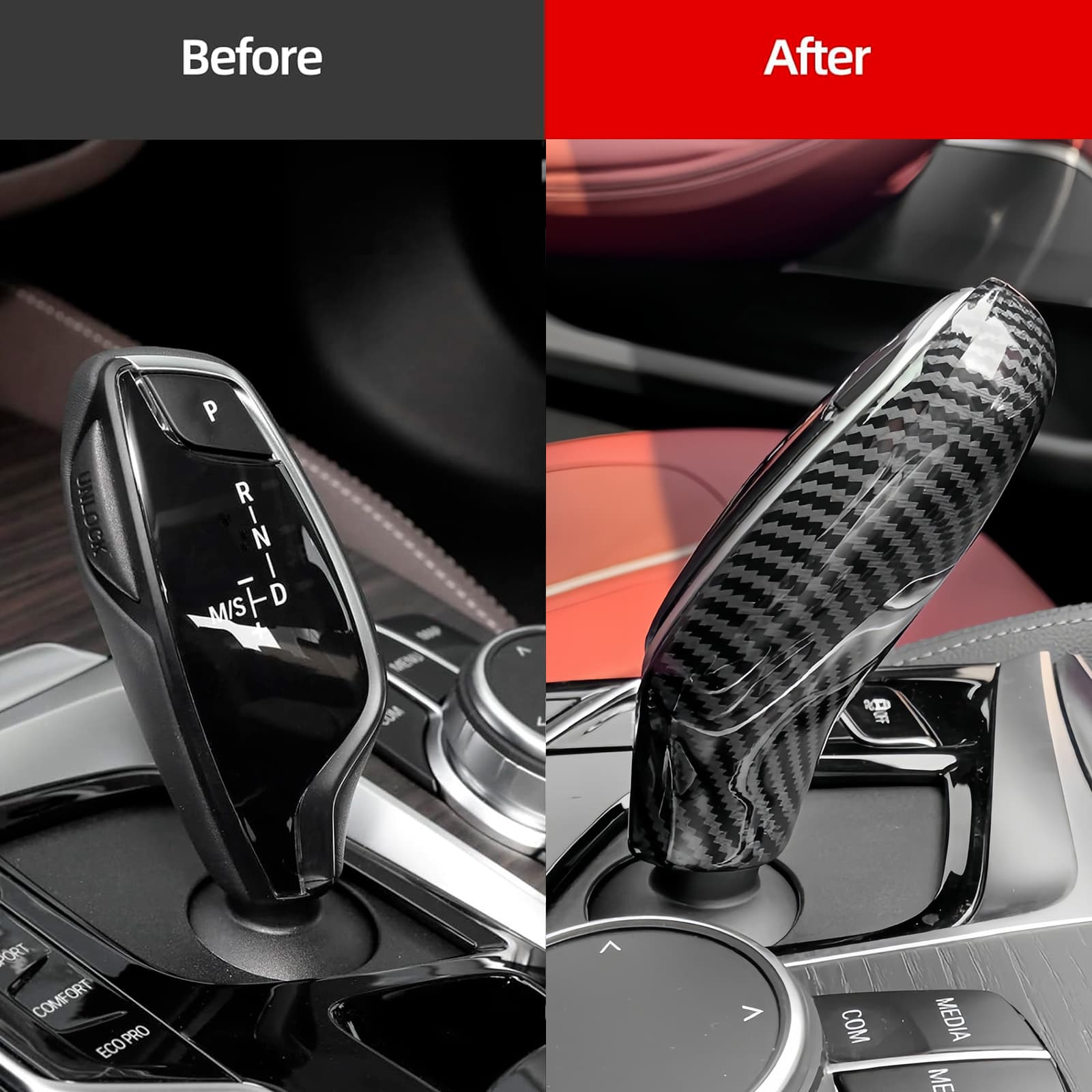 ReignSword Car Gear Shift Knob Cover, Carbon Fiber Pattern Gear Shift Knob Cover, Car Shift Protector Cover Compatible with BMW 5 Series X3 X4 IX3 - 3