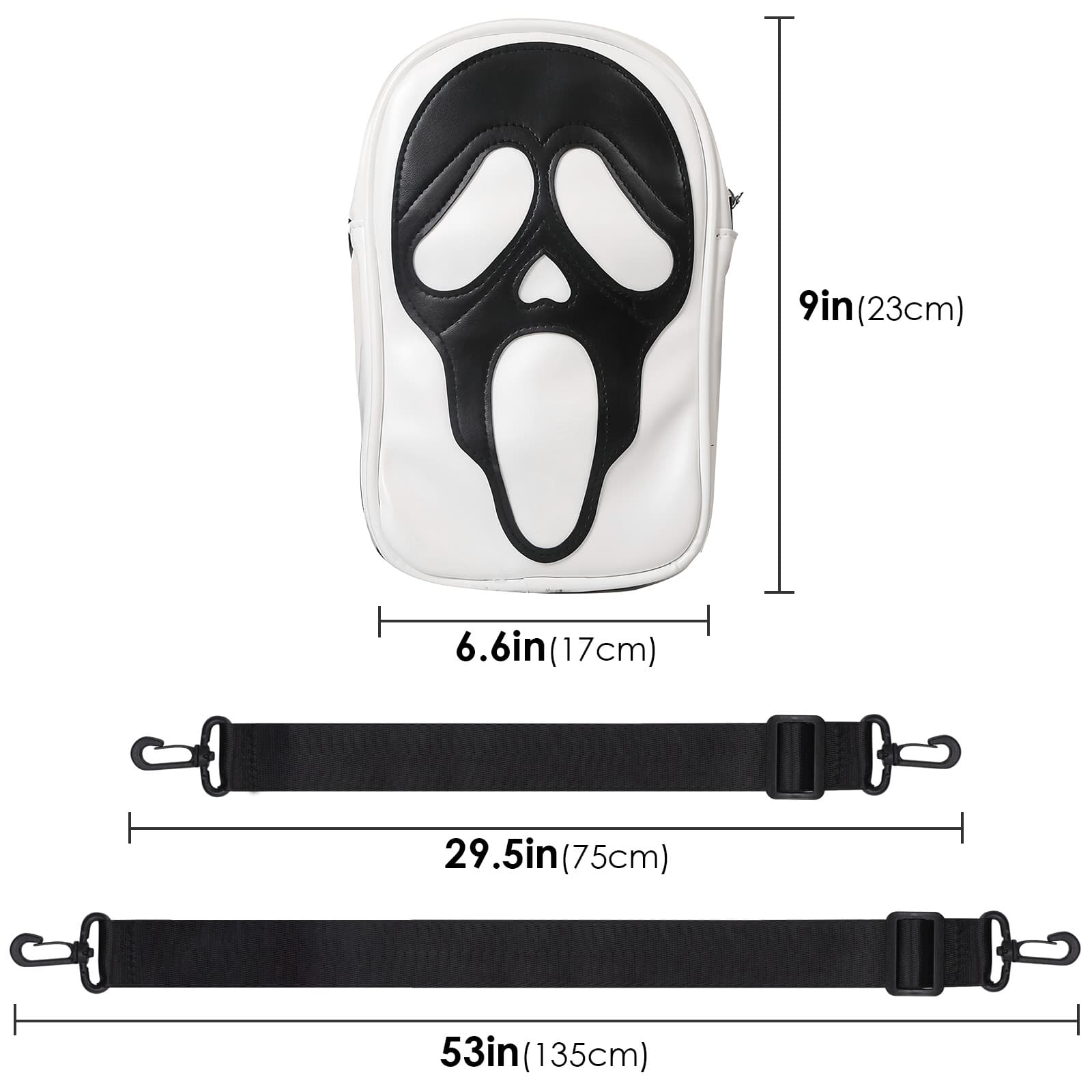 ReignSword Halloween Skull Face Messenger Bag, Vegan Leather Crossbody Bag, Novelty Ghost Purse Shoulder Bag (White) - 1