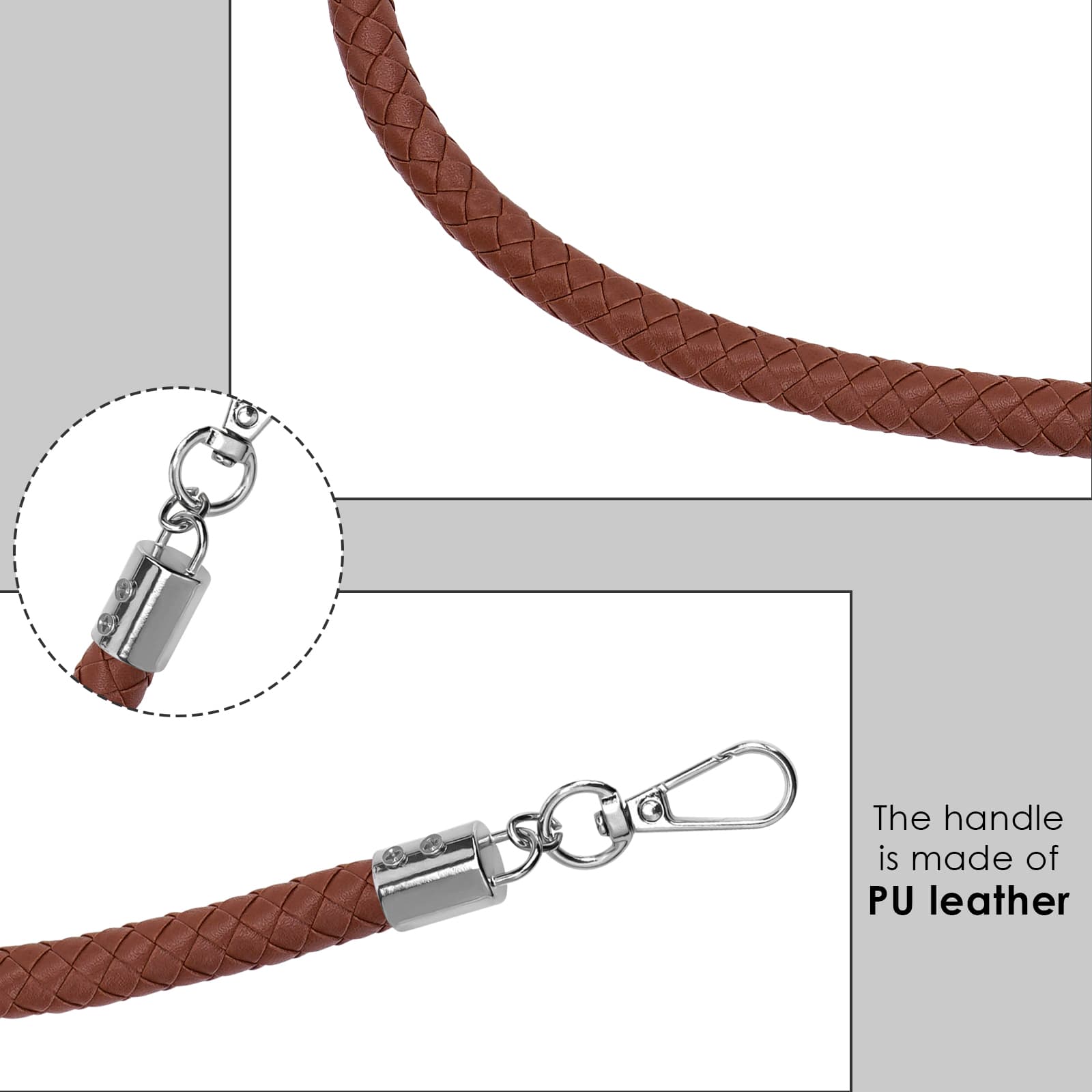 ReignSword Vegan Leather Purse Strap, 2 Pcs Vegan Leather Braided Purse Replacement Handle for Women's Shoulder Bag, Handbag Handles (Dark brown, Sliver Hook) - 2