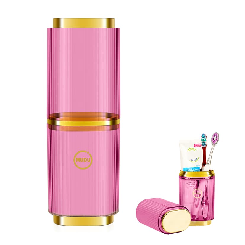 ReignSword Travel Toothbrush Cup Holder, 2 in 1 Portable Toothbrush Case with Cover, Toothbrush Cup Case for Bathroom, Camping, School, Home (Pink)