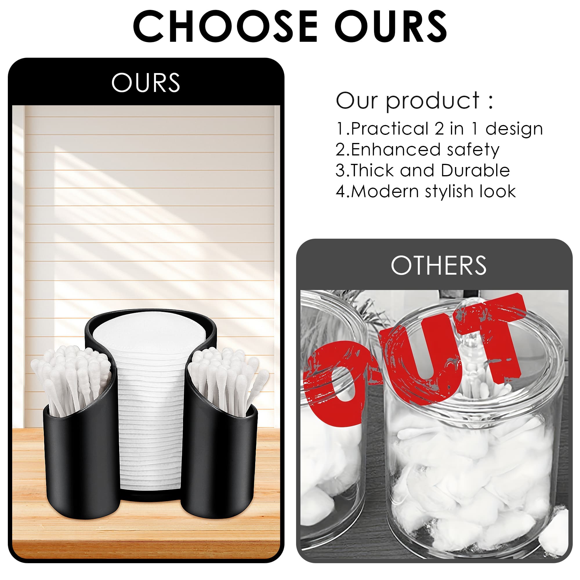 ReignSword Plastic Cotton Pad Dispenser, Cotton Swab Holder for Bathroom, Cotton Pad QTips Holder, Storage Organizer for Paper Cup and Floss Dispensers (Black) - 5