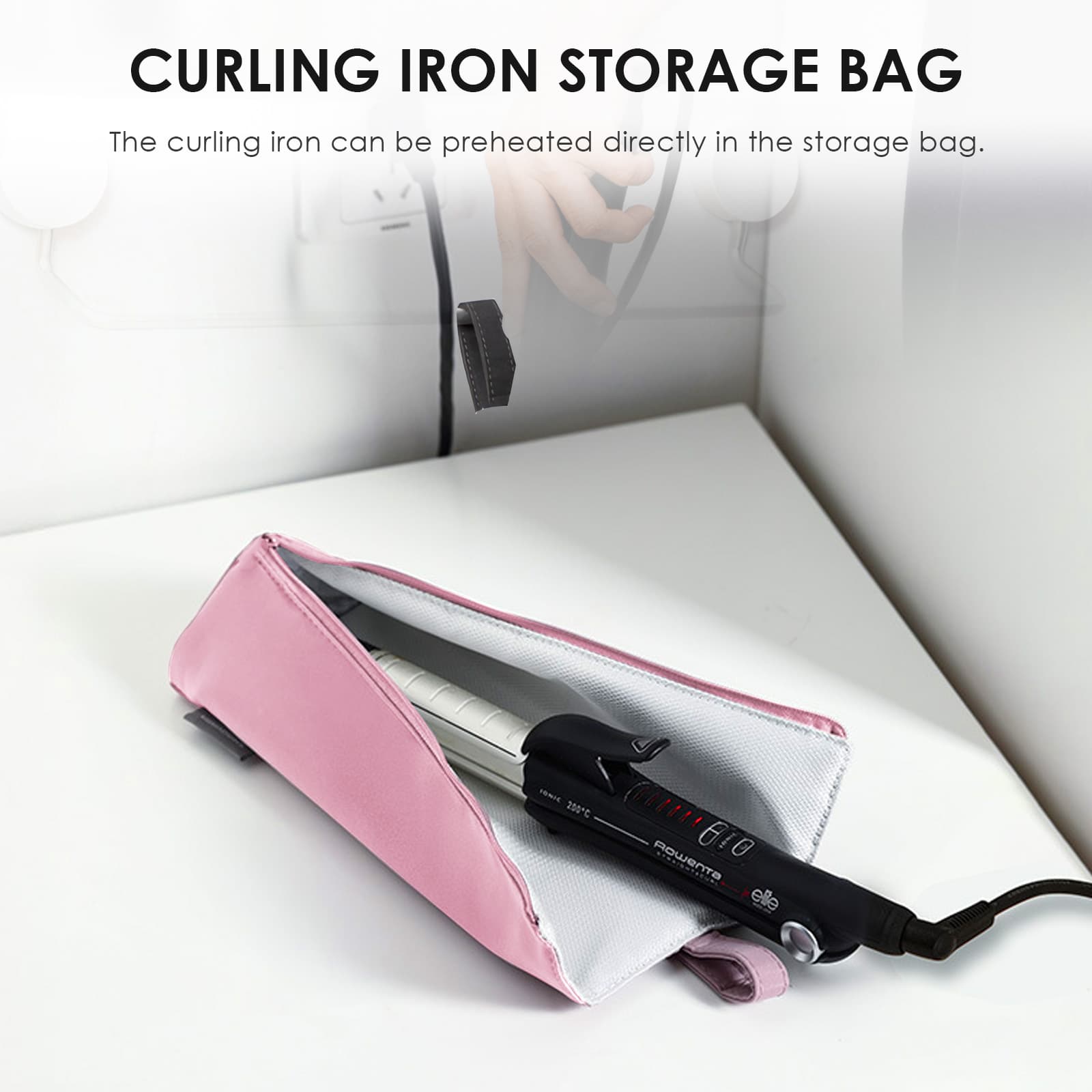 ReignSword Hair Tools Travel Bag, Heat Resistant Hot Iron Holder, Portable Hot Iron Mat for Curling Iron, Flat Iron, Hair Straightener (Pink) - 3