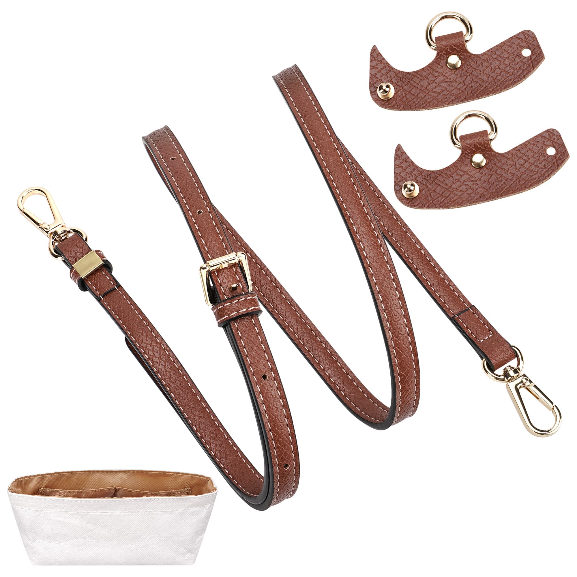 ReignSword Purse Straps Replacement with Mini Handbag Organizer Insert Kit, Compatible with Longchomp Tote Bag, Vegan Leather Handbag Crossbody Shoulder Strap for Women - 1