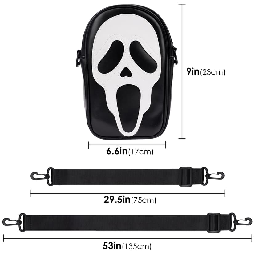 ReignSword Halloween Skull Face Messenger Bag, Vegan Leather Crossbody Bag, Novelty Ghost Purse Shoulder Bag (Black)