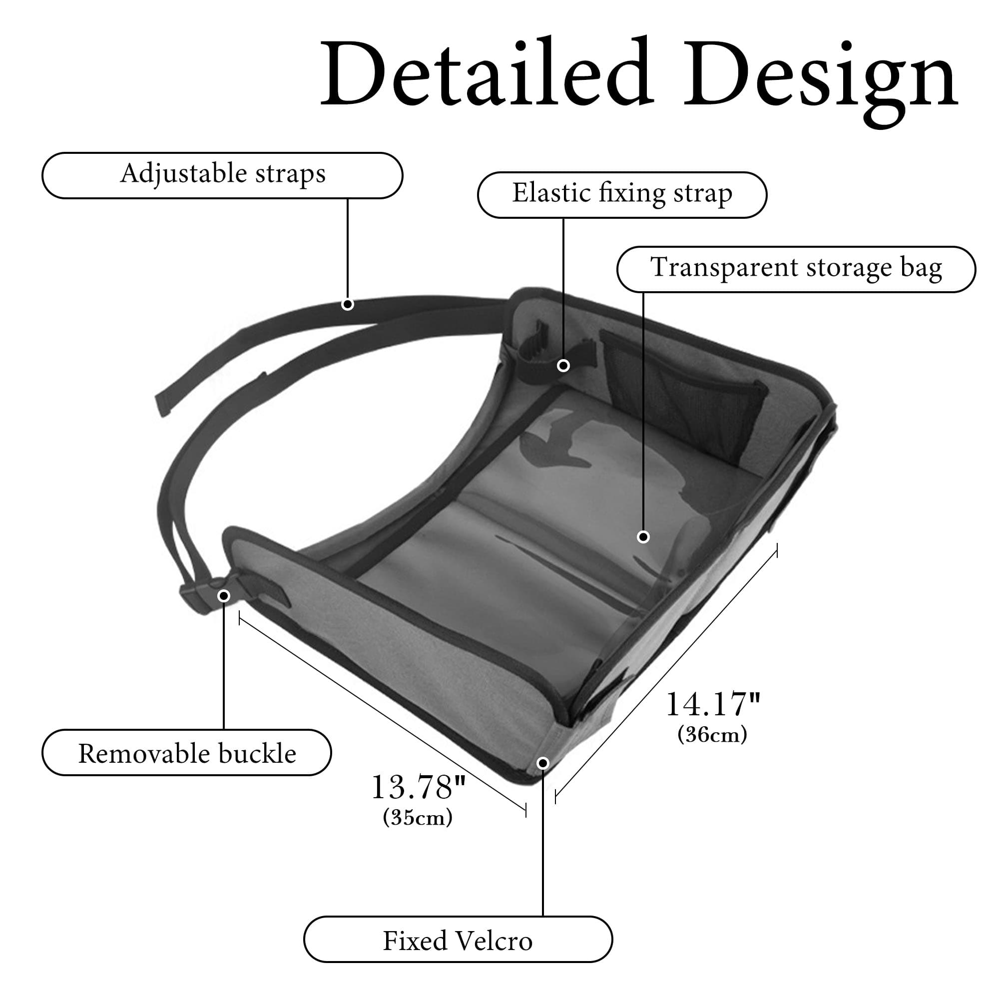ReignSword Portable Car Seat Tray for Road or Airplane Travel Essentials, Foldable Storage Drawing Board with Pockets - 4