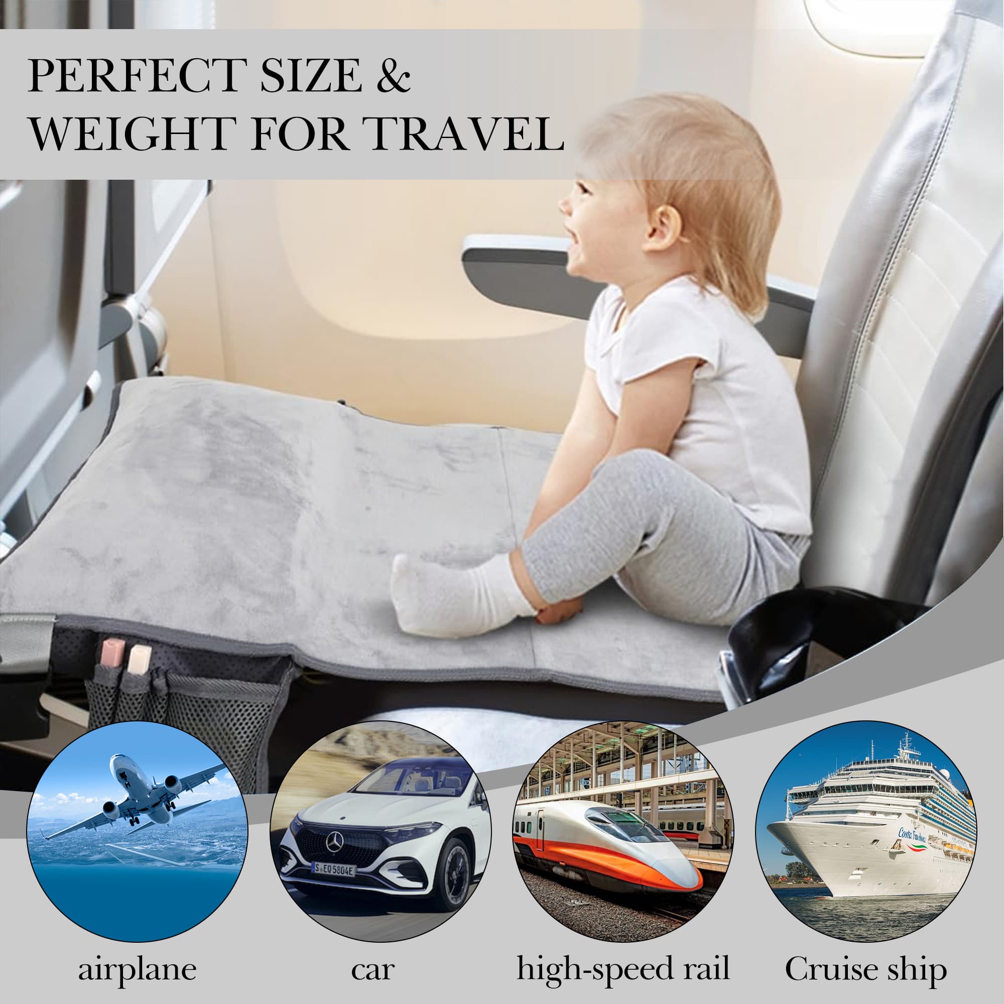 ReignSword Velvet Travel Airplane Bed, Portable Inflatable Foot Rest for Men and Women, Lightweight Travel Essentials (Grey) - 3