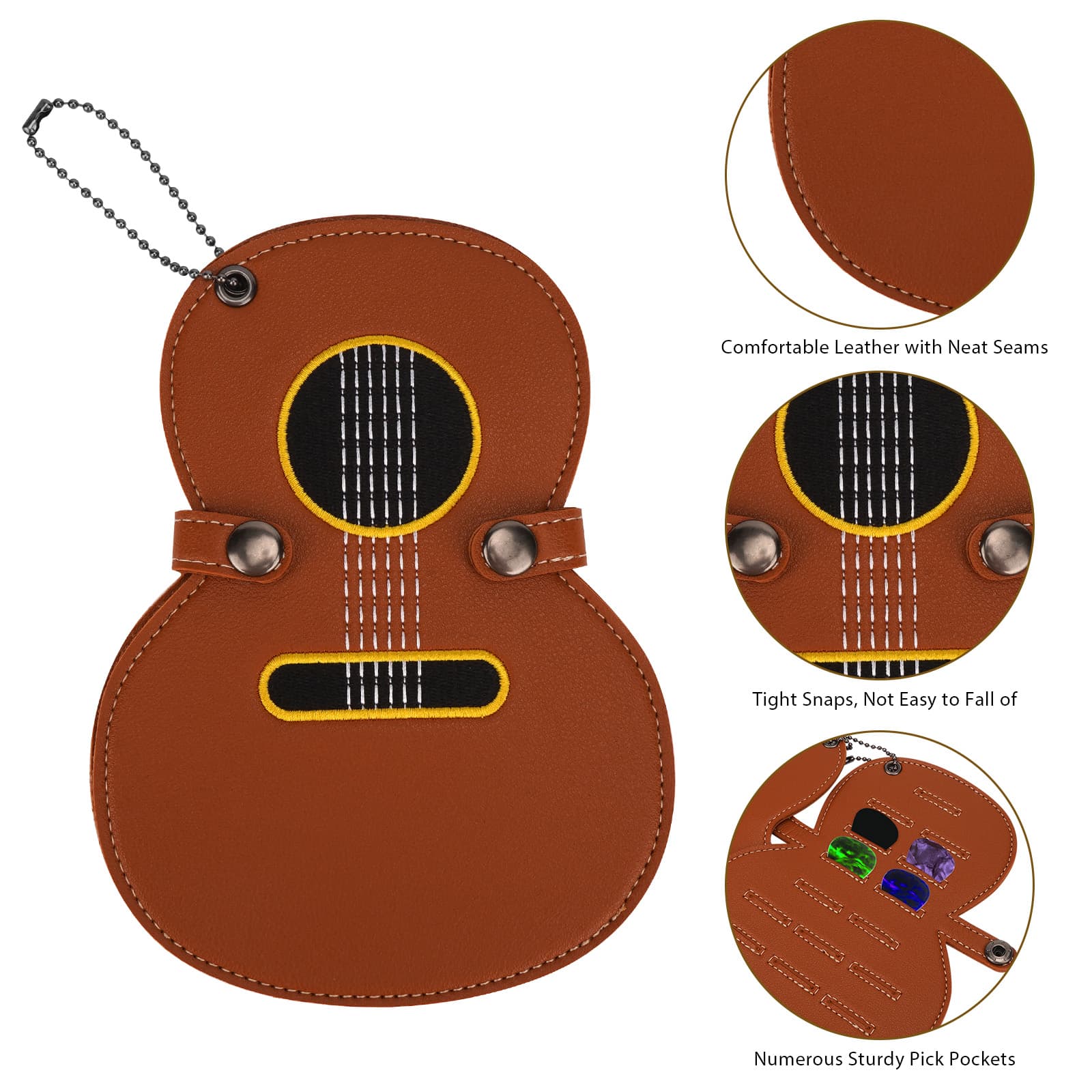 ReignSword Guitar Picks Holder Case, Vegan Leather Guitar Pick Case, Portable Guitar Shape Picks Storage Pouch Box for Guitar Players - 2