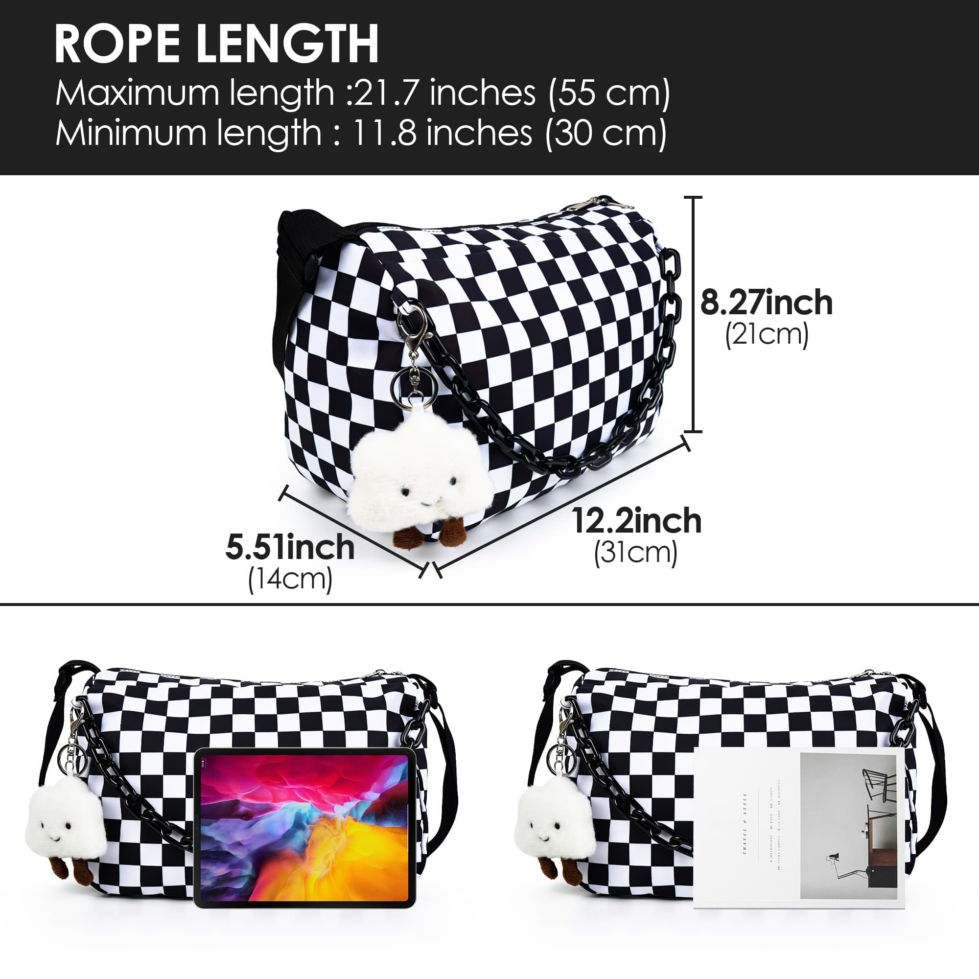ReignSword Large Capacity Messenger Purse with Adjustable Strap, Nylon Crossbody Sling Shoulder Bag for Women Men, Checkered - 1