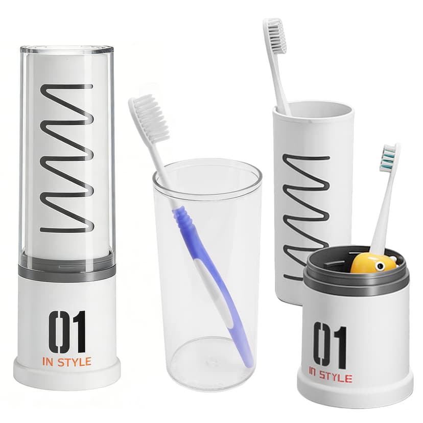 ReignSword Travel Toothbrush Cup Holder, 3 in 1 Portable Toothbrush Case with Cover, Leak-proof Toothbrush Cup Case, Suitable for Family Travel, Camping, Home (White)