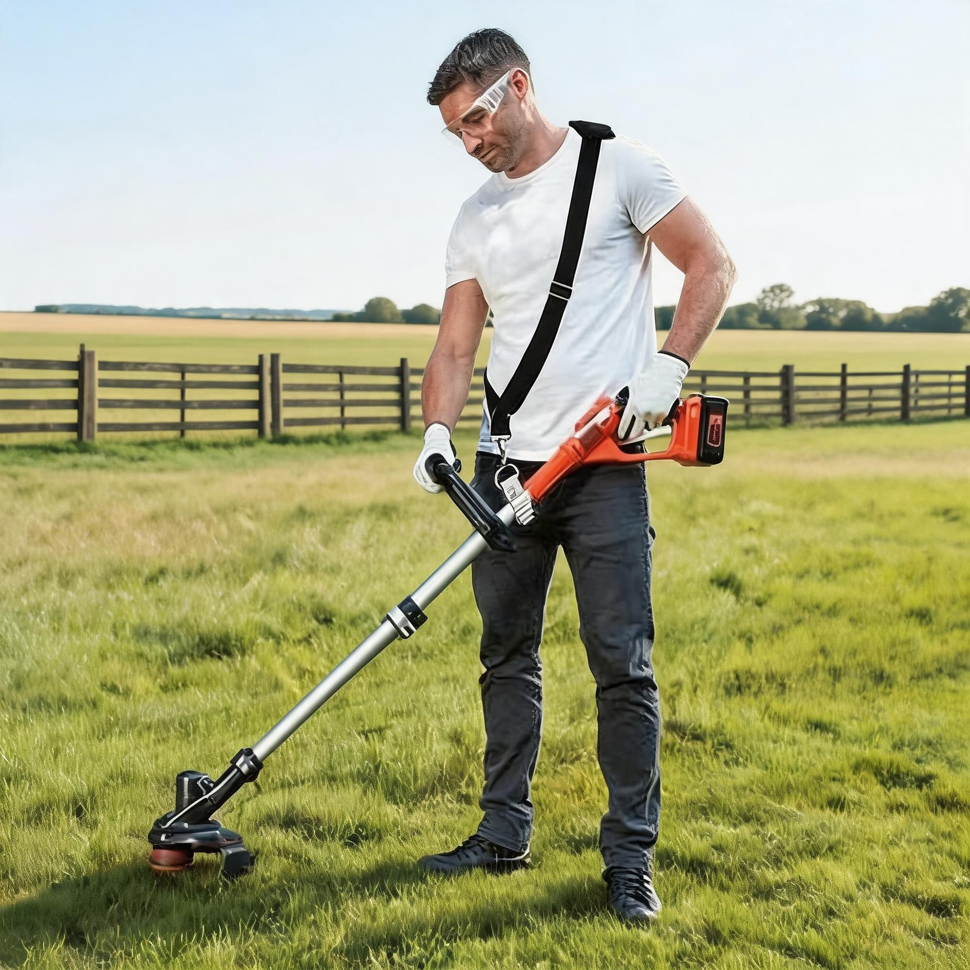 ReignSword Adjustable String Trimmer Shoulder Strap, Universal Polyester Weed Eater Harness with Metal Clamp & Padded Pad, 23.6-35 Inch Length, Black - 5