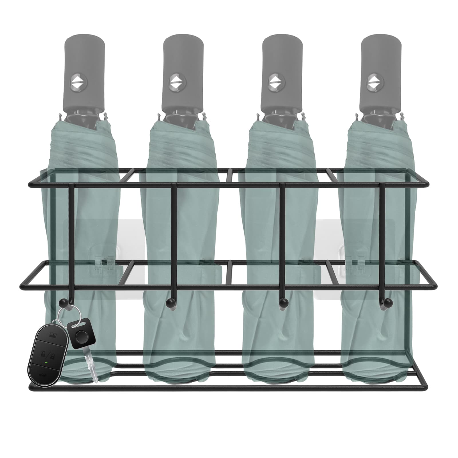 ReignSword Umbrella Holder for Entryway, Self-Adhesive Umbrella Rack with 4 Hooks, Metal Space Saving Storage Organizer for Home Office Outdoors (Black) - 1