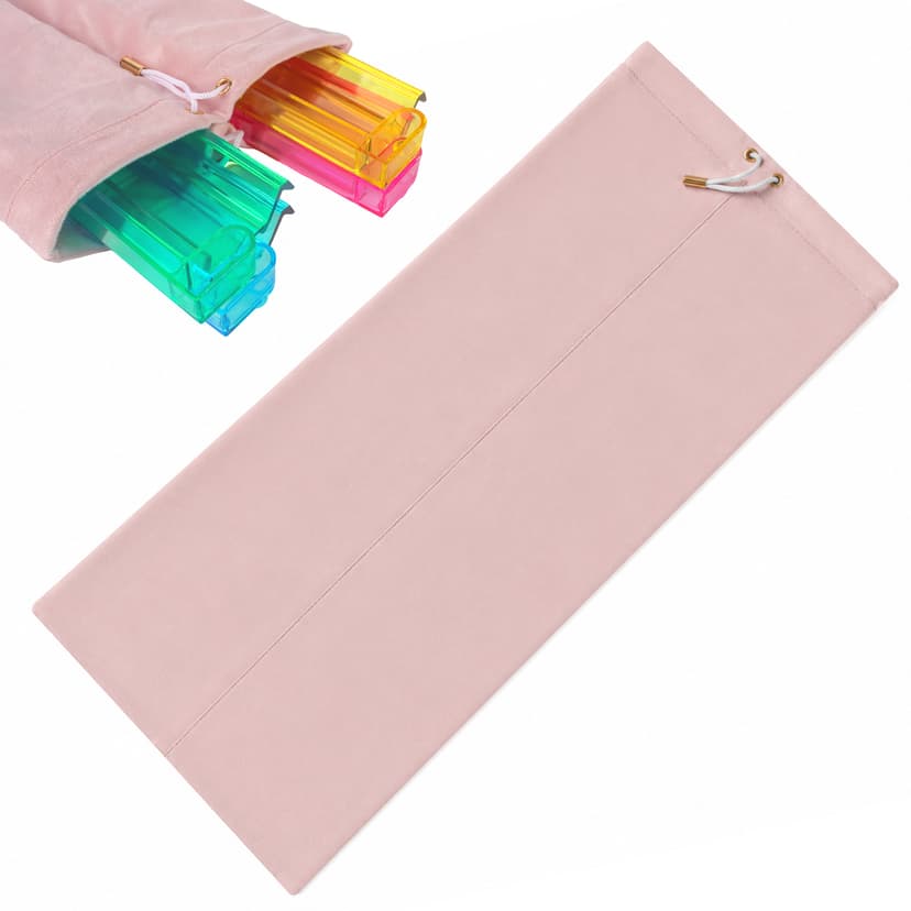 ReignSword Velvet Mahjong Rack Storage Bag, 22x9.5 Inch Drawstring Pouch, 2-Compartment Organizer for 4 Mahjong Racks & Pushers, Protective Holder for Mah Jongg Accessory (Pink )