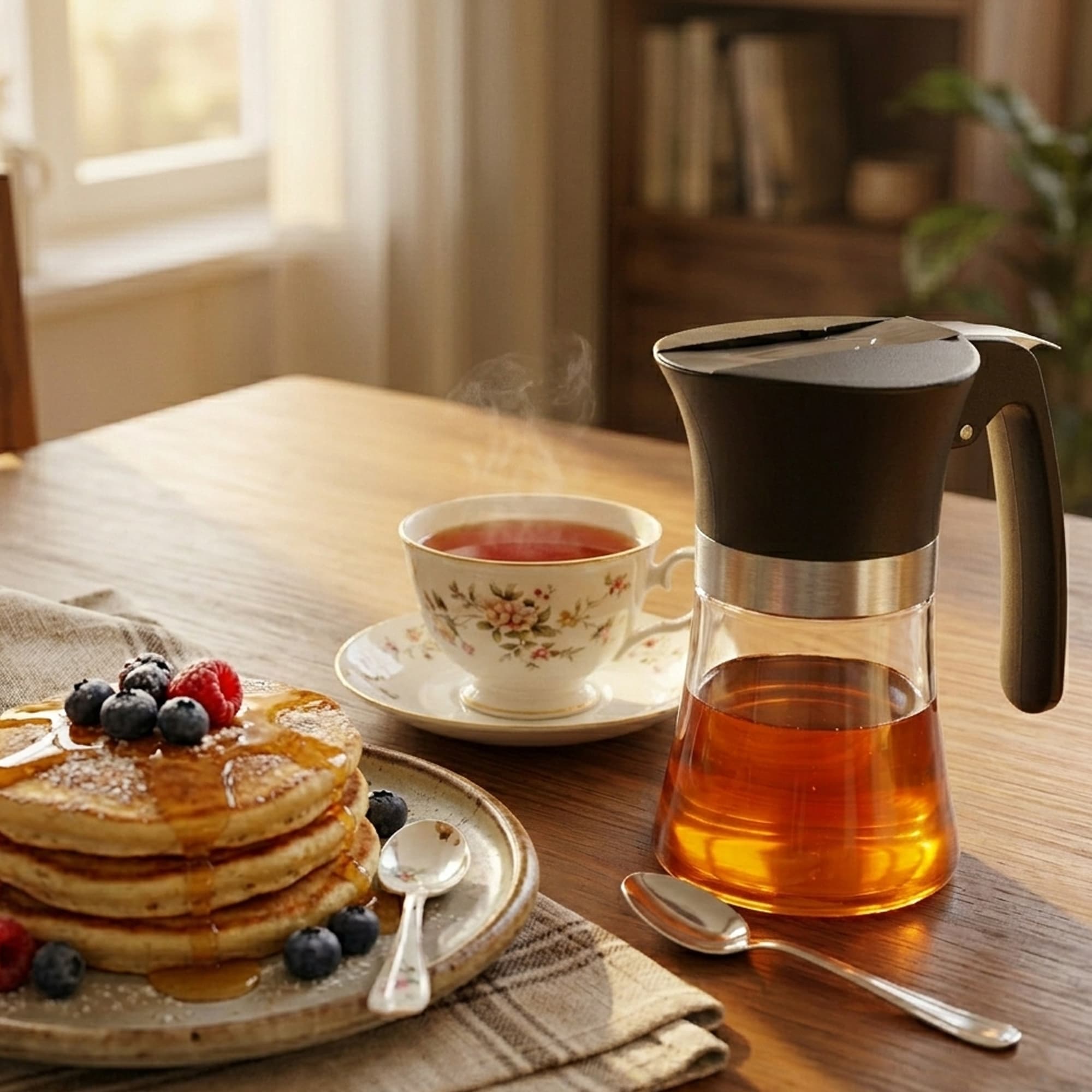 ReignSword 3.38 Oz Acrylic Maple Syrup Dispenser, No-Drip Honey Container with Non-Slip Handle, Clear Syrup Bottles for Oil, BBQ Sauce, Pancake & Waffle Accessories - 2