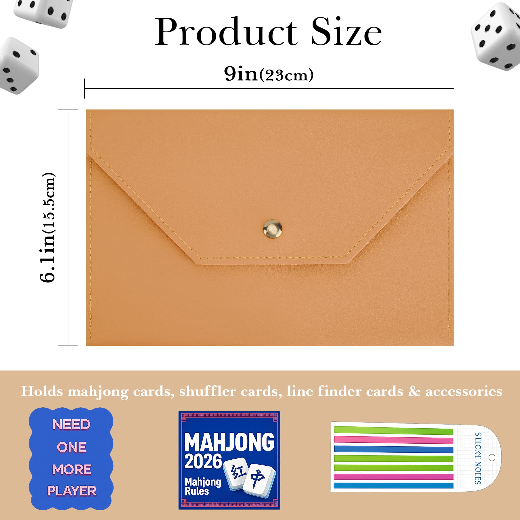 ReignSword Mahjong Card Holder, PU Vegan Leather 2026 Mahjong Storage Bag, Snap Button Standard Hands Rules Card Organizer, 8.66 x 5.71 Inch, Yellow - 4