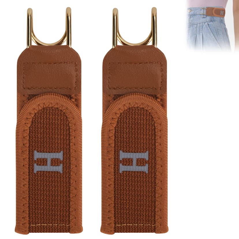 ReignSword 2 Pcs No Buckle Elastic Stretch Belt, Adjustable No Buckle Belts for Men and Women,  Invisible Buckleless Belts without Buttons for Jeans (Brown)