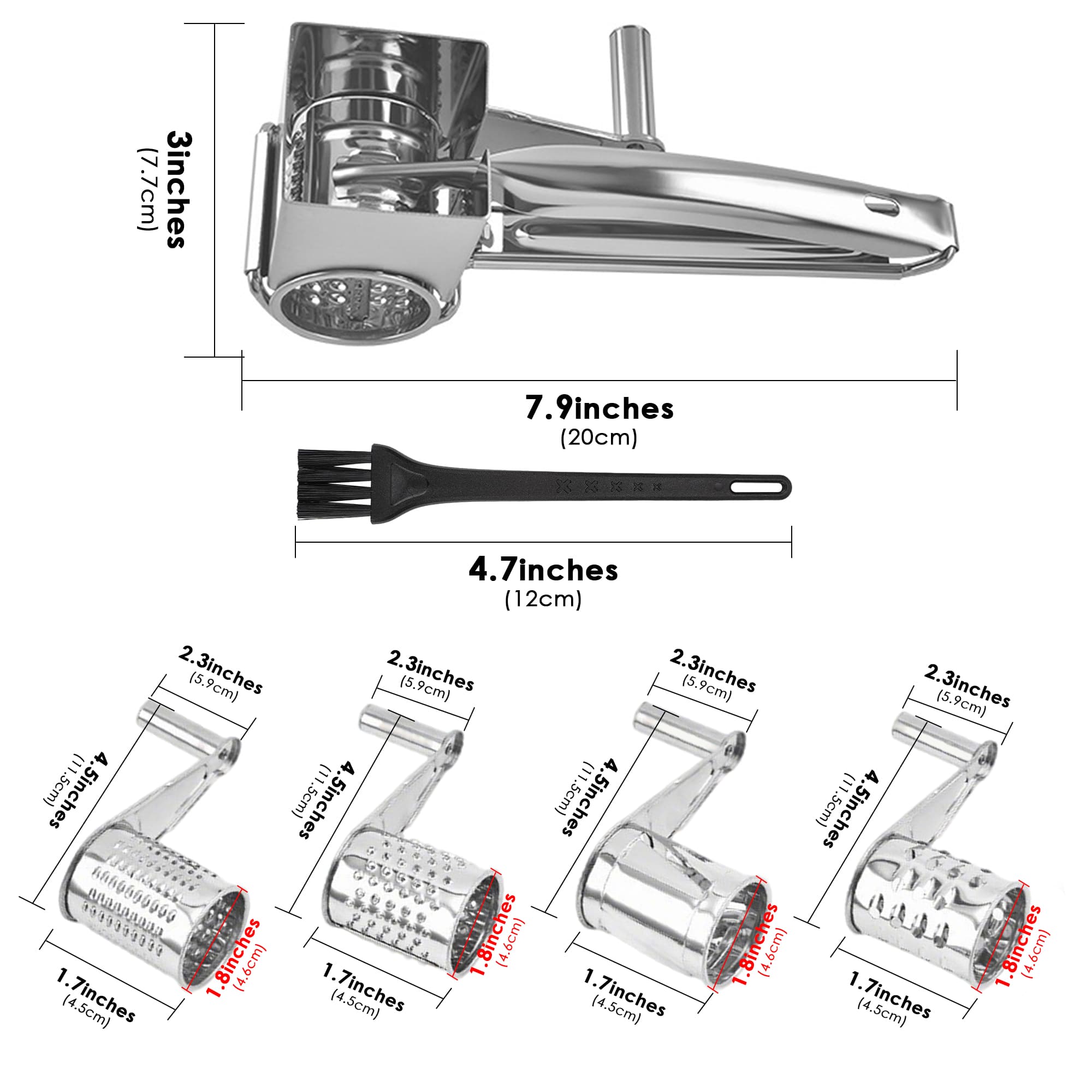 ReignSword Stainless Steel Rotary Cheese Grater, Manual Hand Crank Shredder Slicer with 4 Drums, Handheld Kitchen Tool for Hard Cheese, Chocolate, Nuts - 1