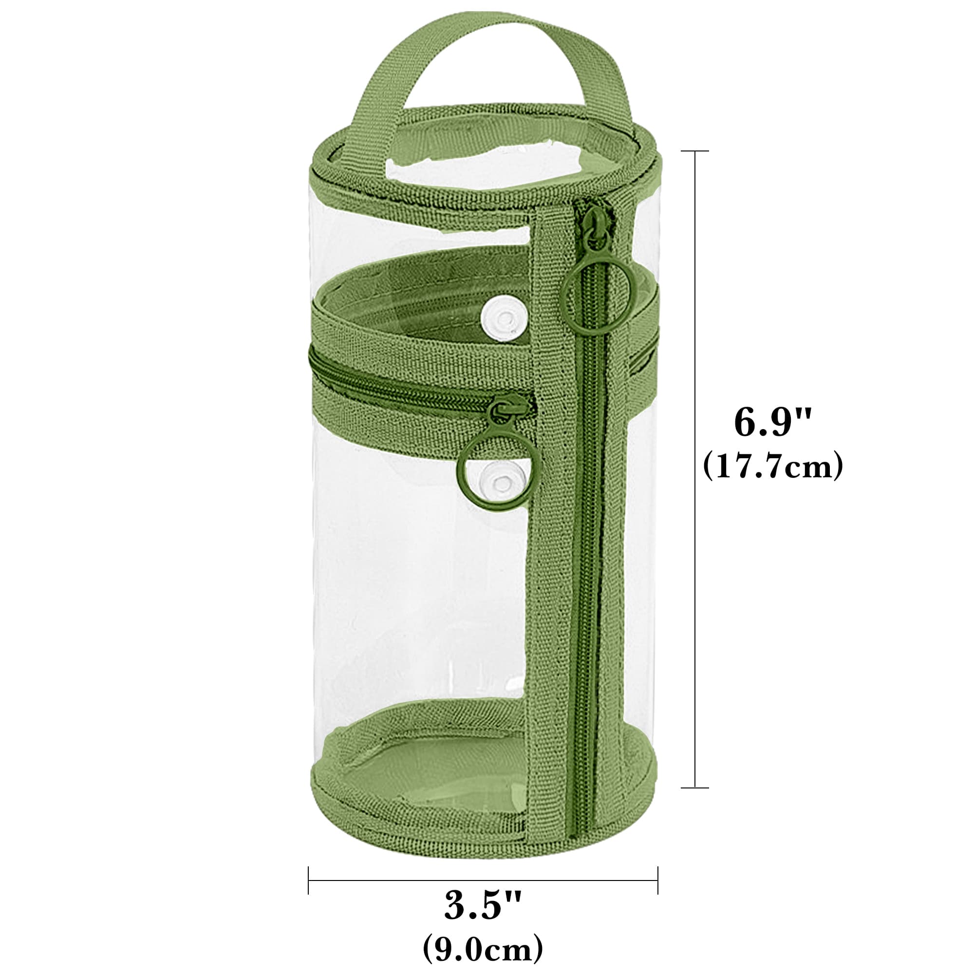 ReignSword Clear Pencil Case, PVC Cylindrical Pen Bag, Multifunction Zipper Pouch for Makeup, Transparent Handheld Bag for Adults/Office (Green) - 1