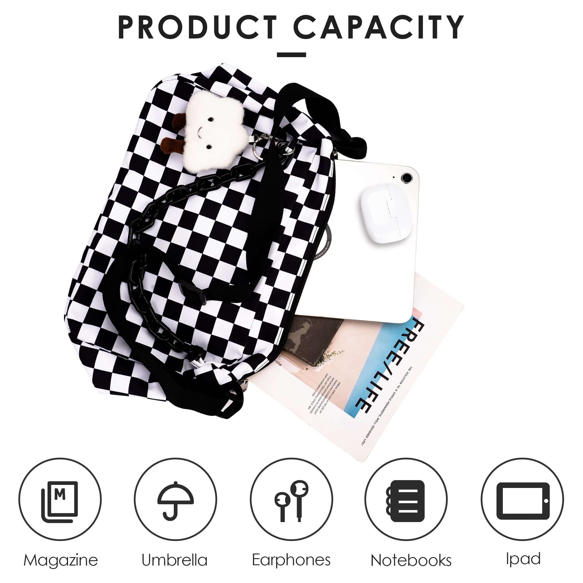 ReignSword Large Capacity Messenger Purse with Adjustable Strap, Nylon Crossbody Sling Shoulder Bag for Women Men, Checkered - 3