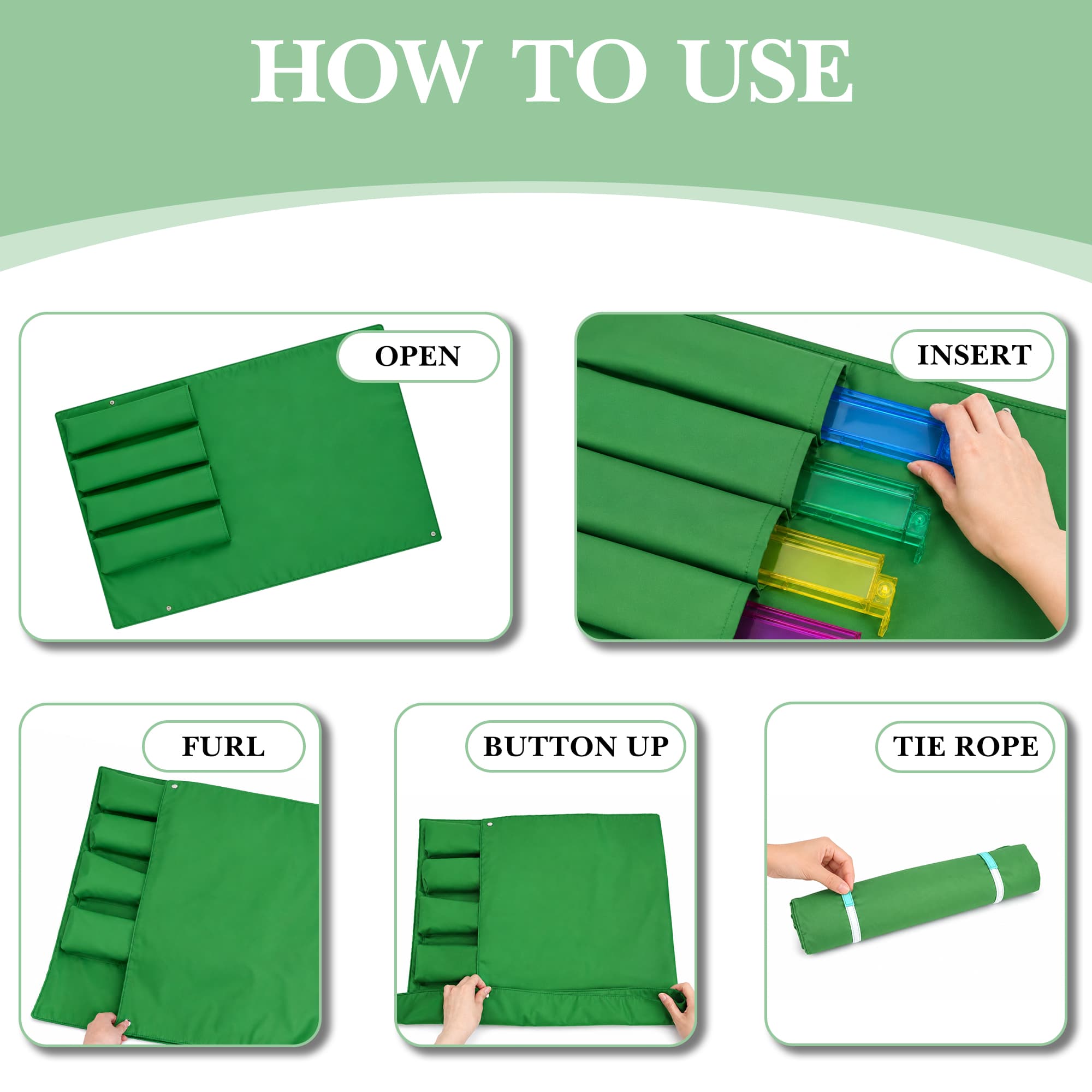 ReignSword Roll-Up Mahjong Rack Bag, Portable Oxford Cloth Organizer for Mahjong Racks, Pushers & Accessories, Family Night Travel Case (Green, 39 x 21 Inch) - 5
