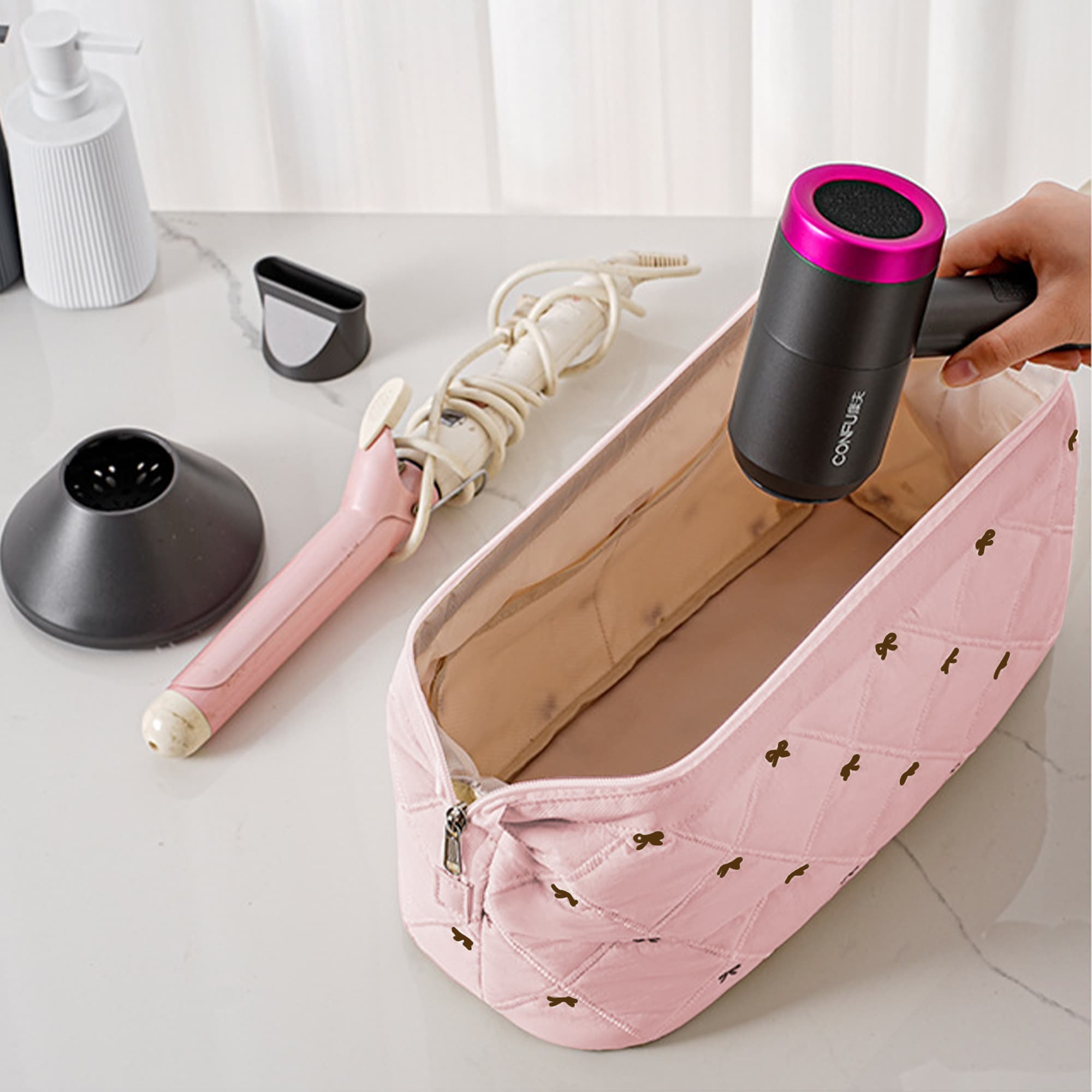 ReignSword Hair Tools Travel Bag Compatible with Shark FlexStyle, Dyson Airwrap, Revlon Hairdryer Case, Hair Styling Accessories Storage Waterproof Organizer (Pink) - 5