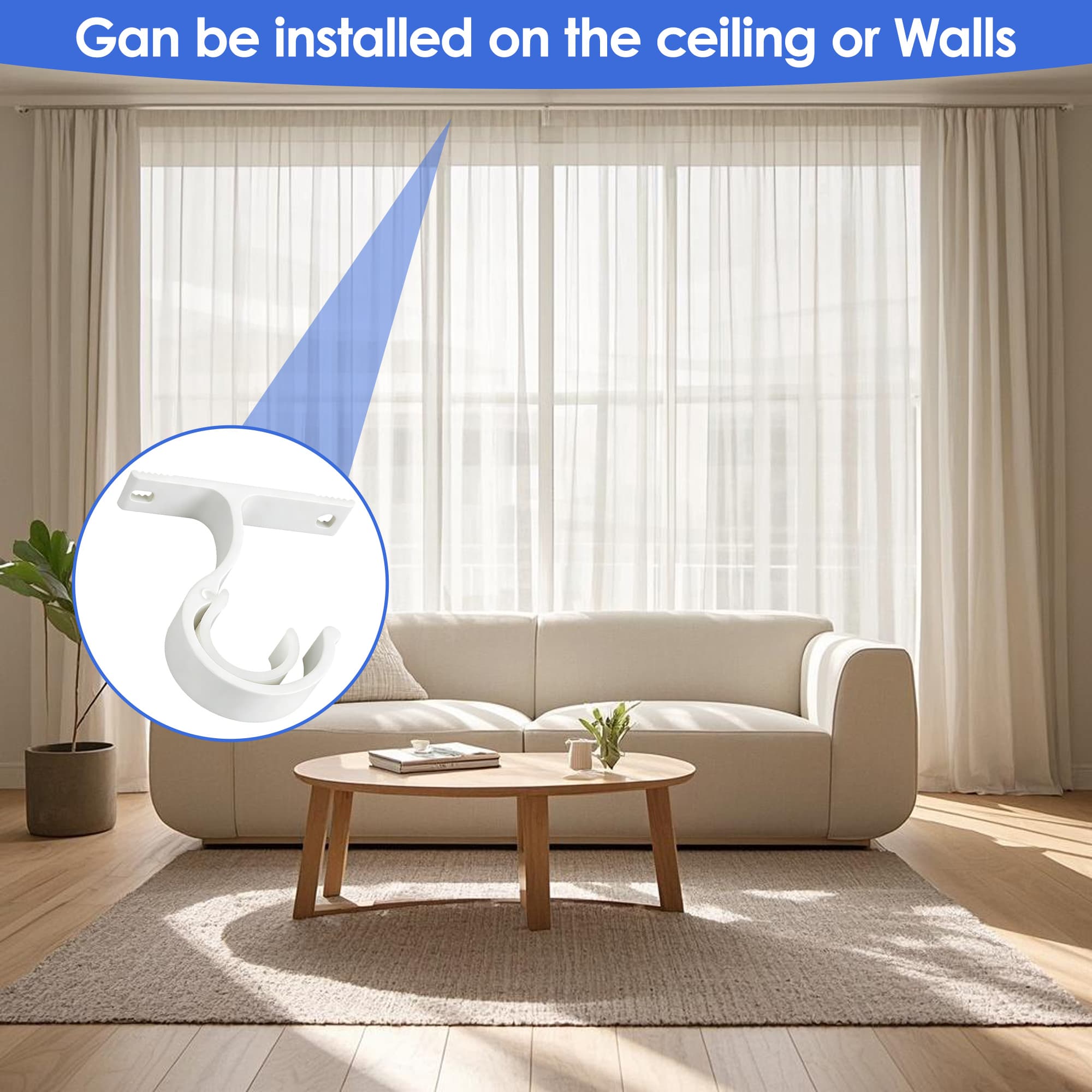 ReignSword 2 Pack Curtain Rod Brackets for 1 Inch Rod,  Heavy Duty Curtain Rod Holders for Wall & Ceiling Installation (White) - 3