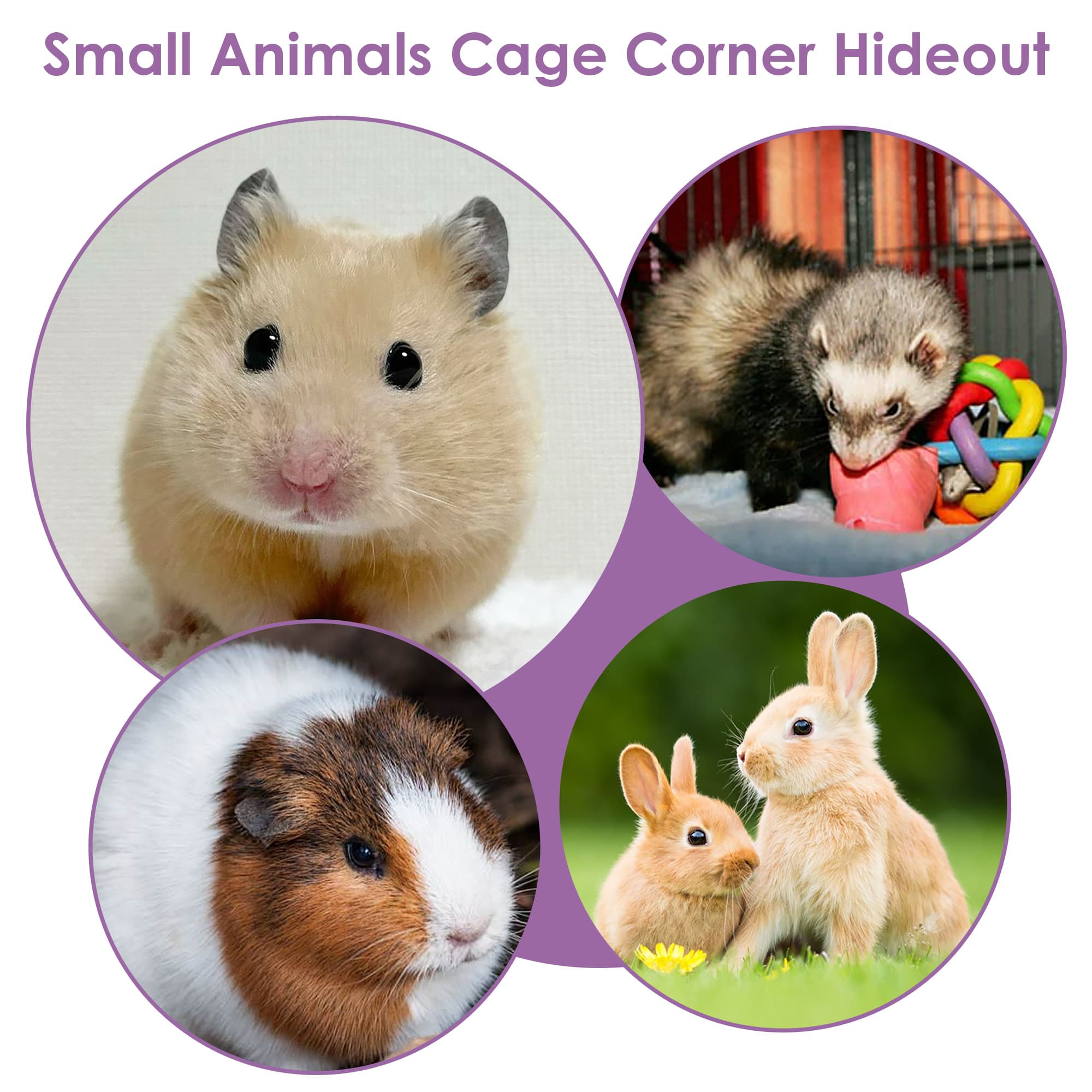 ReignSword Guinea Pig Corner Hideout, Triangular Small Animal Hideaway Hammock, Soft Cage Bed Accessories for Ferret, Hamster, Hedgehog, Chinchilla, Bunny (Purple) - 5