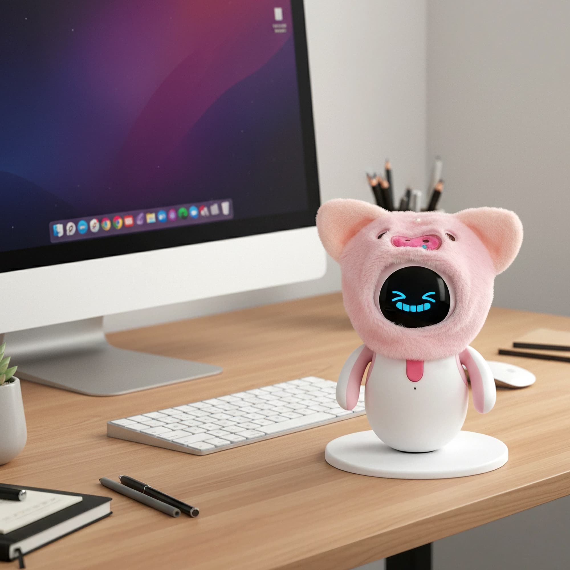 ReignSword Pink Pig Plush Hat Compatible with Eilik Robot, Animal Headwear Set with Soft Fur, Wearable Dressing Costume Accessories, Decorative Robot Headgear Parts - 5