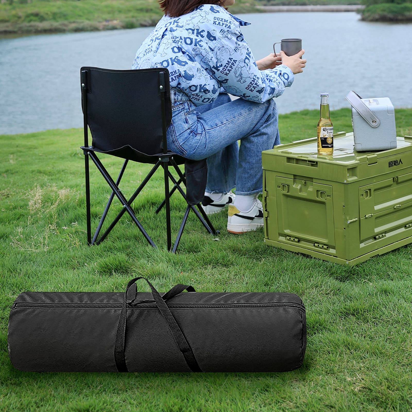ReignSword Camping Chair Replacement Bag, 39.4 Inch Folding Carrying Case with Handle Strap, Large Mouth Storage Bag fits Camp Chairs, Hammock, Yoga Mat, Beach Chair, Umbrella (8.7 Inch in Diameter) - 6