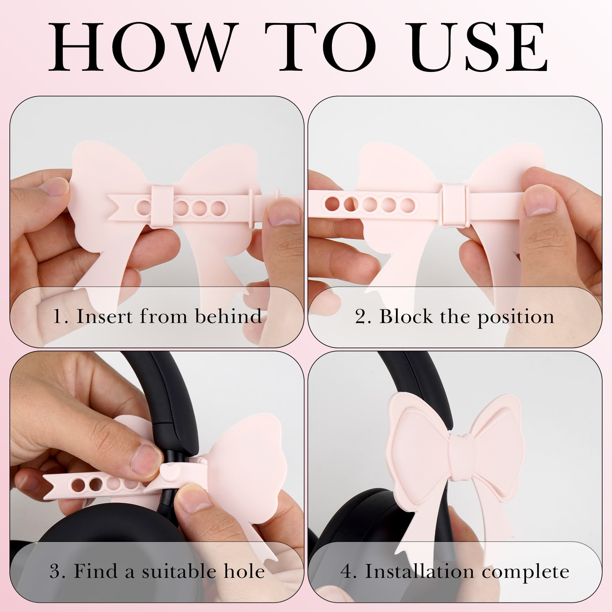 ReignSword 2 Pack Cute Silicone Bow Headphone Decorations, Adjustable Headphone Charms Accessories for Most Headphones, Fun Gift for Women & Gamers (Pink) - 3
