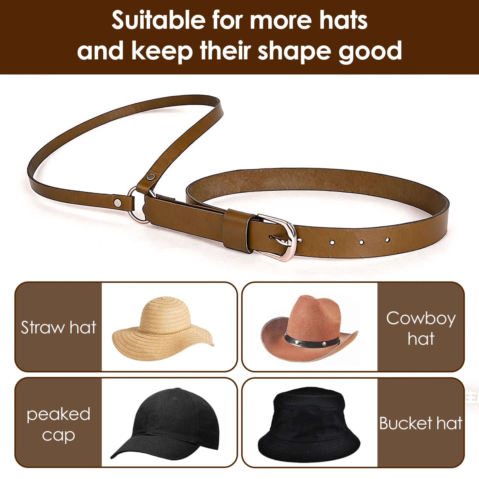 ReignSword Vegan Leather Cowboy Hat Holder for Truck Car, Hat Hanger Clip to Keep Hat Shape, Vehicle Hat Organizer for SUV, Pickup, Interior Car Accessories (Brown) - 2