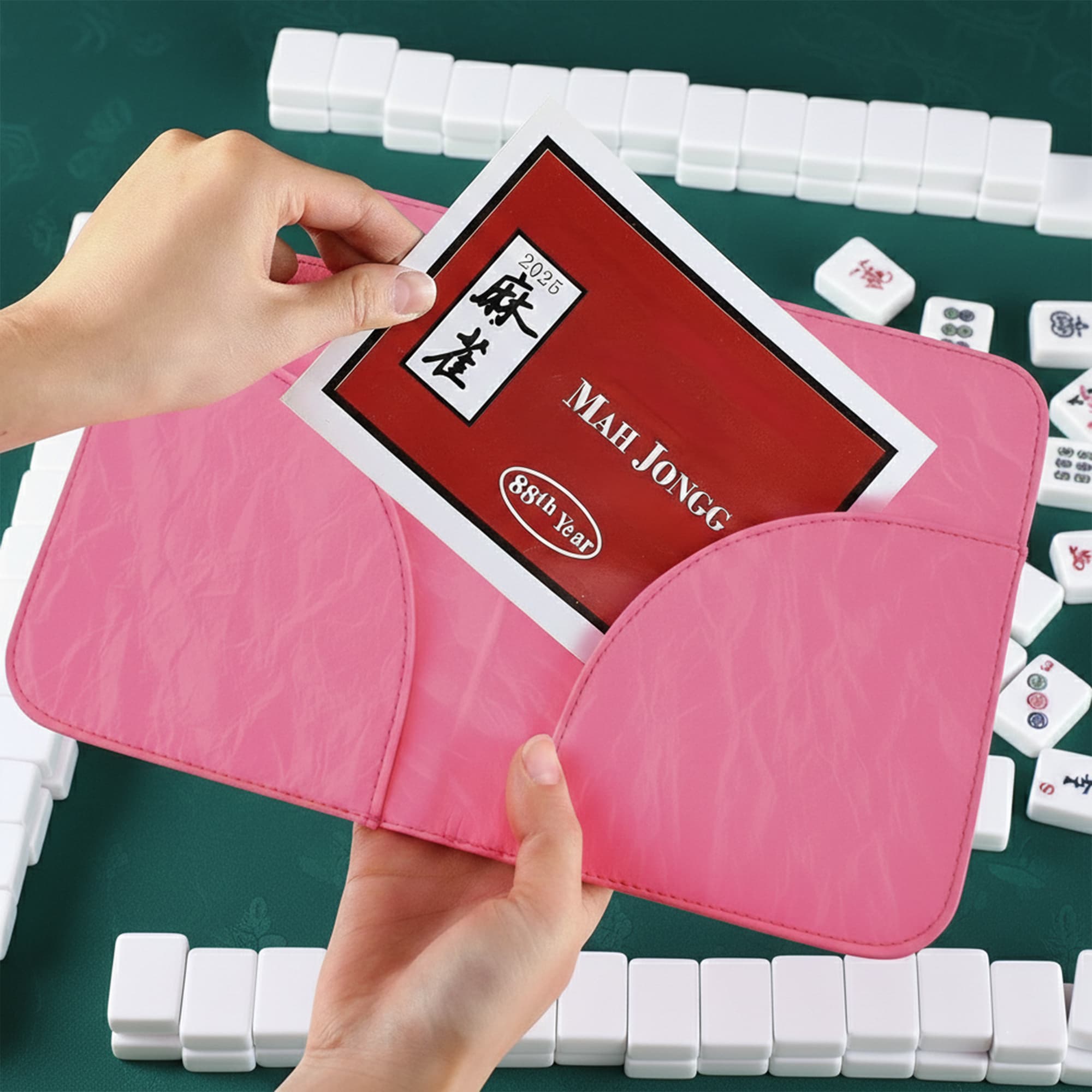 ReignSword Mahjong Card Sleeve, Vegan Leather Large Folio Scorecard Holder Protective Cover, Mahjongg Accessories and Gift for Lovers (Red, 11 x 7 Inches) - 4