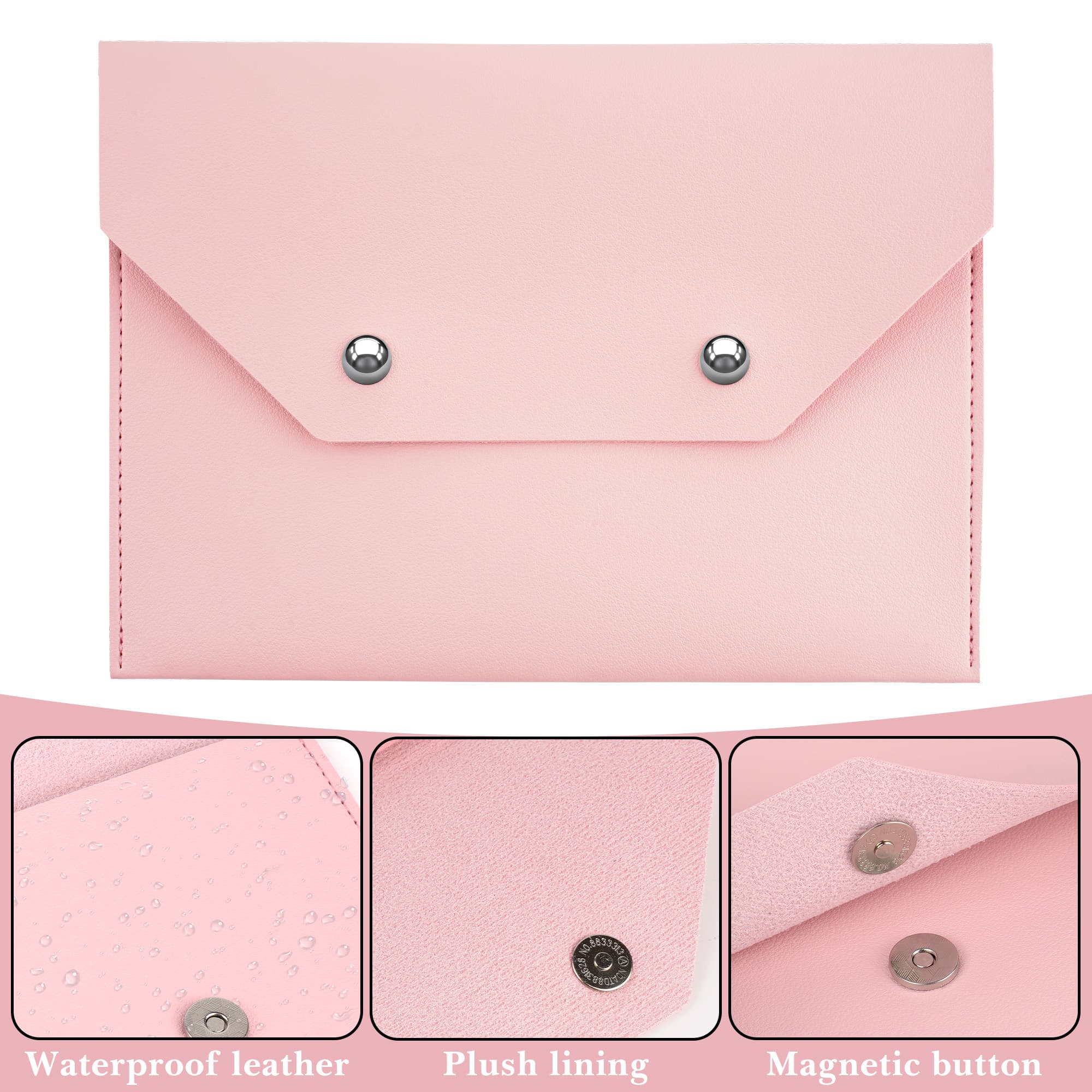 ReignSword Mahjong Card Holder, Vegan Leather Envelope Style Storage Bag, Portable Magnetic Snap Card Organizer, Travel Pouch for Mahjong Accessories (Pink, 8 x 5.8 Inch) - 3