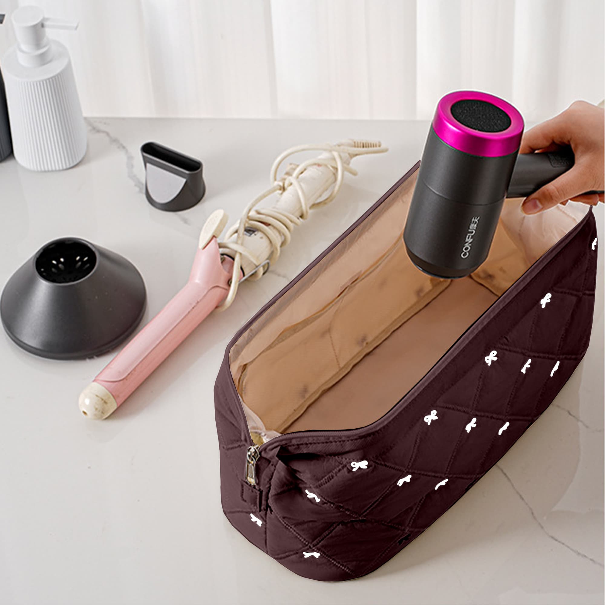 ReignSword Hair Tools Travel Bag Compatible with Shark FlexStyle, Dyson Airwrap, Revlon Hairdryer Case, Hair Styling Accessories Storage Waterproof Organizer (Angolan Red) - 7