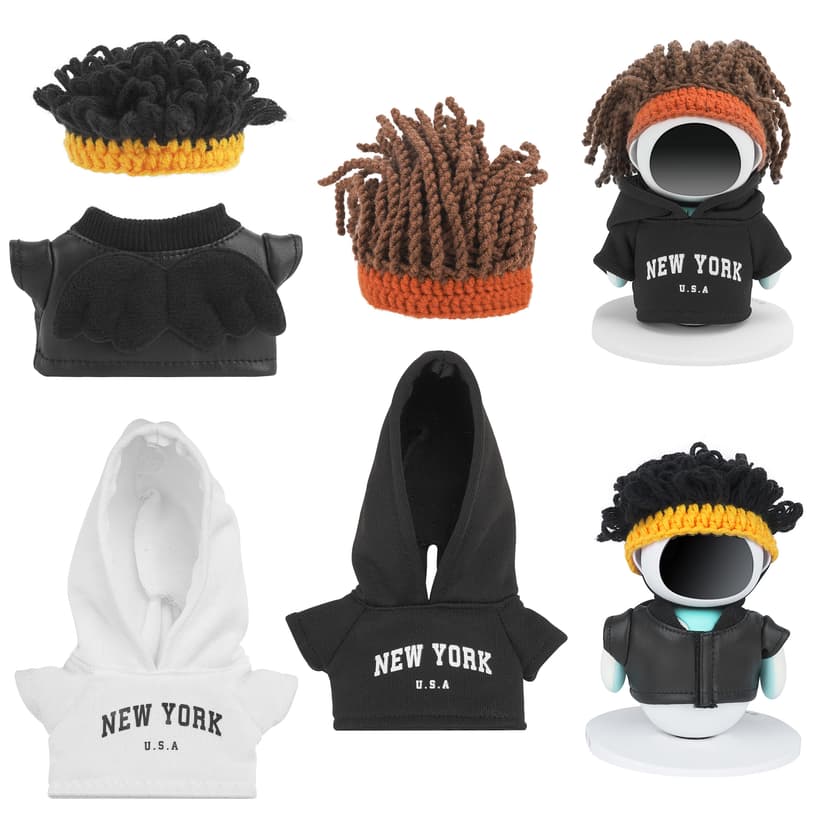 ReignSword 3 Sets Streetwear Compatible with Eilik Robot, Including Knitted Wig, Jacket, and Stylish Hoodie Outfit Accessories (Robot Not Included)