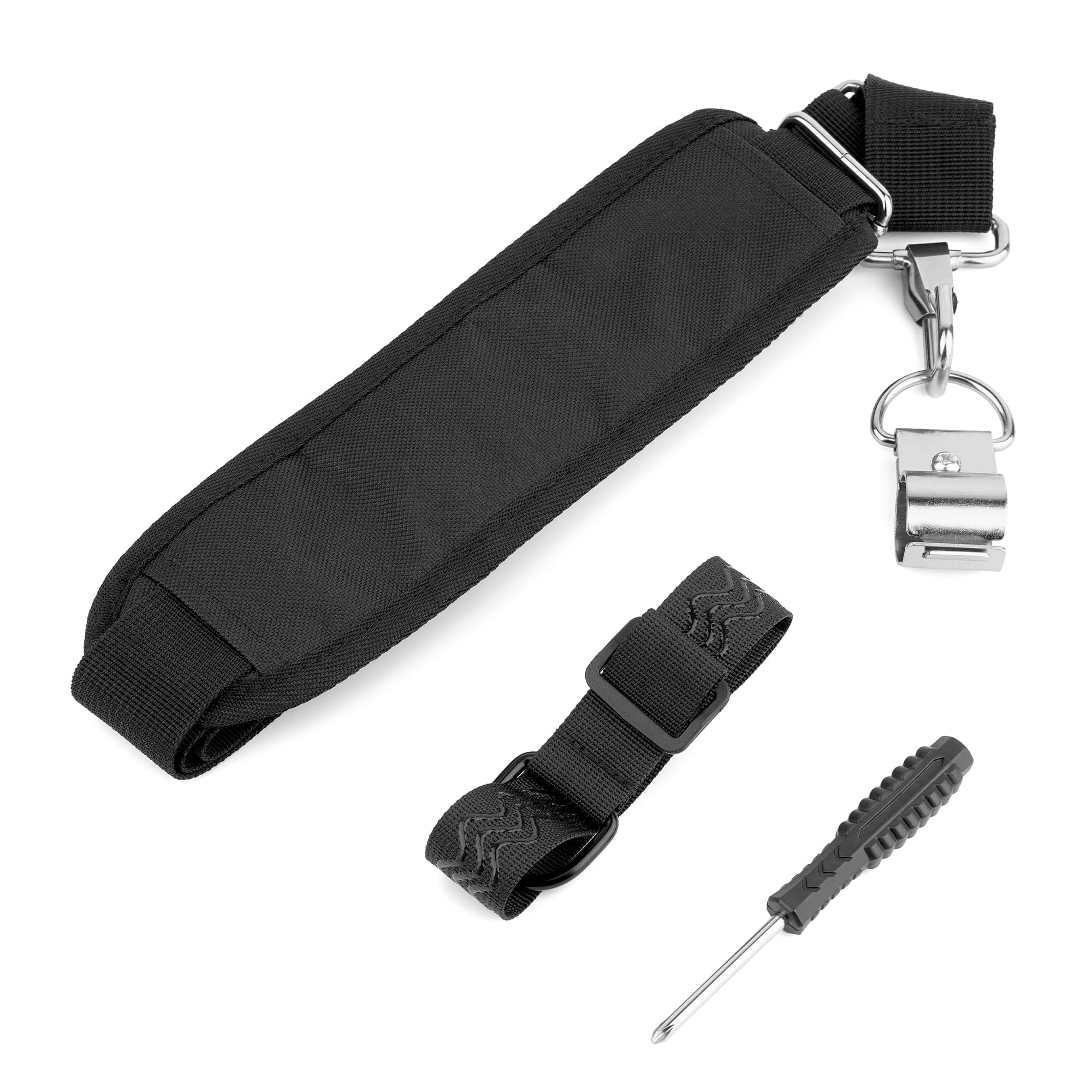 ReignSword Adjustable String Trimmer Shoulder Strap, Universal Polyester Weed Eater Harness with Metal Clamp & Padded Pad, 23.6-35 Inch Length, Black - 1