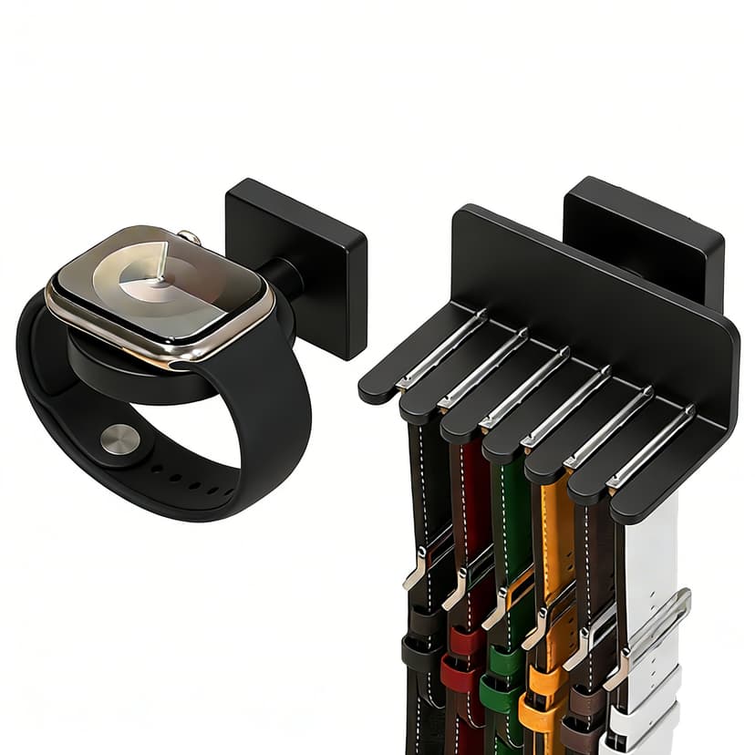 ReignSword Watch Stand & Watch Band Holder Set, 6 Slots Plastic Organizer for Display Strap, No-Drill Watch Accessories for Men and Women (Black)