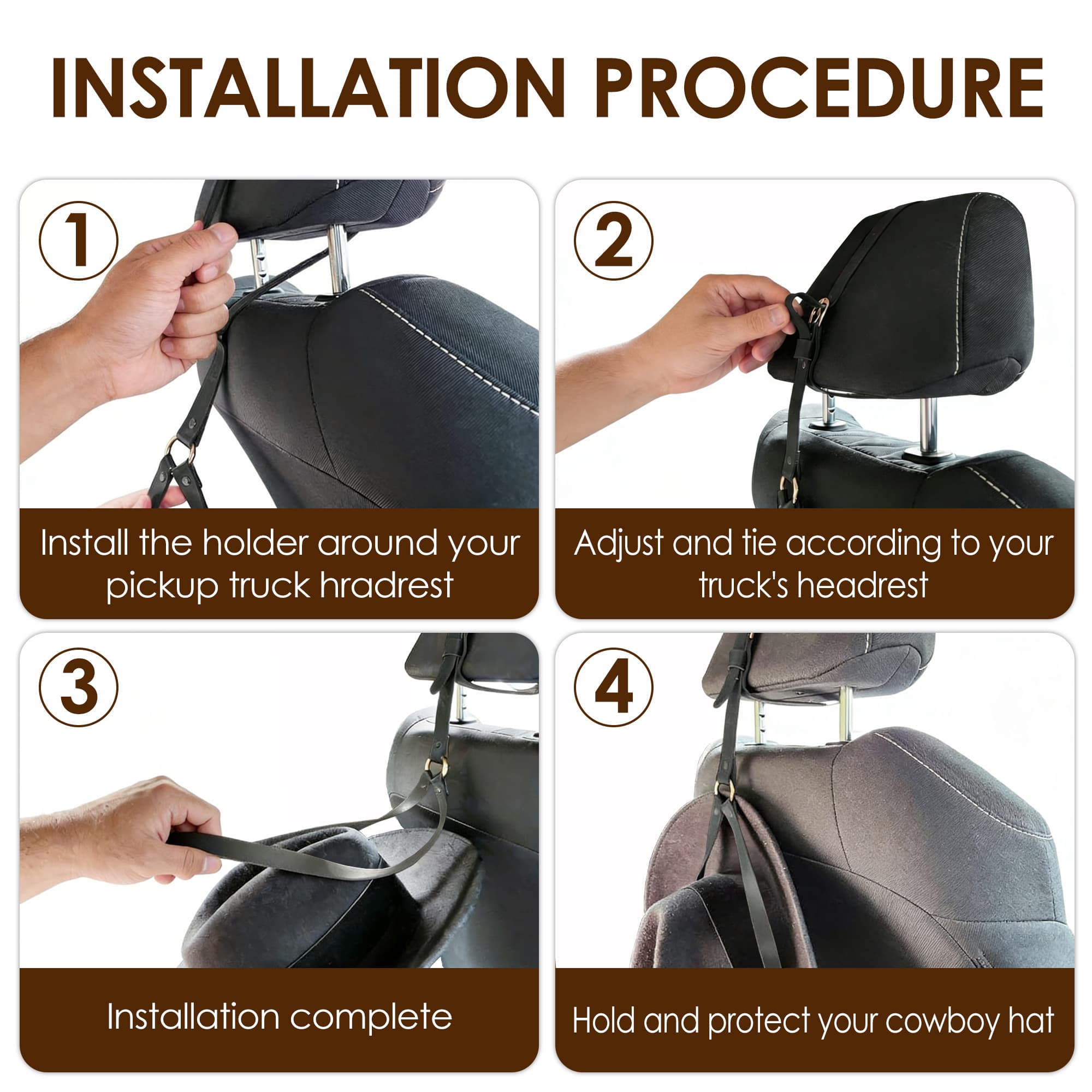 ReignSword Vegan Leather Cowboy Hat Holder for Truck Car, Hat Hanger Clip to Keep Hat Shape, Vehicle Hat Organizer for SUV, Pickup, Interior Car Accessories (Black) - 3