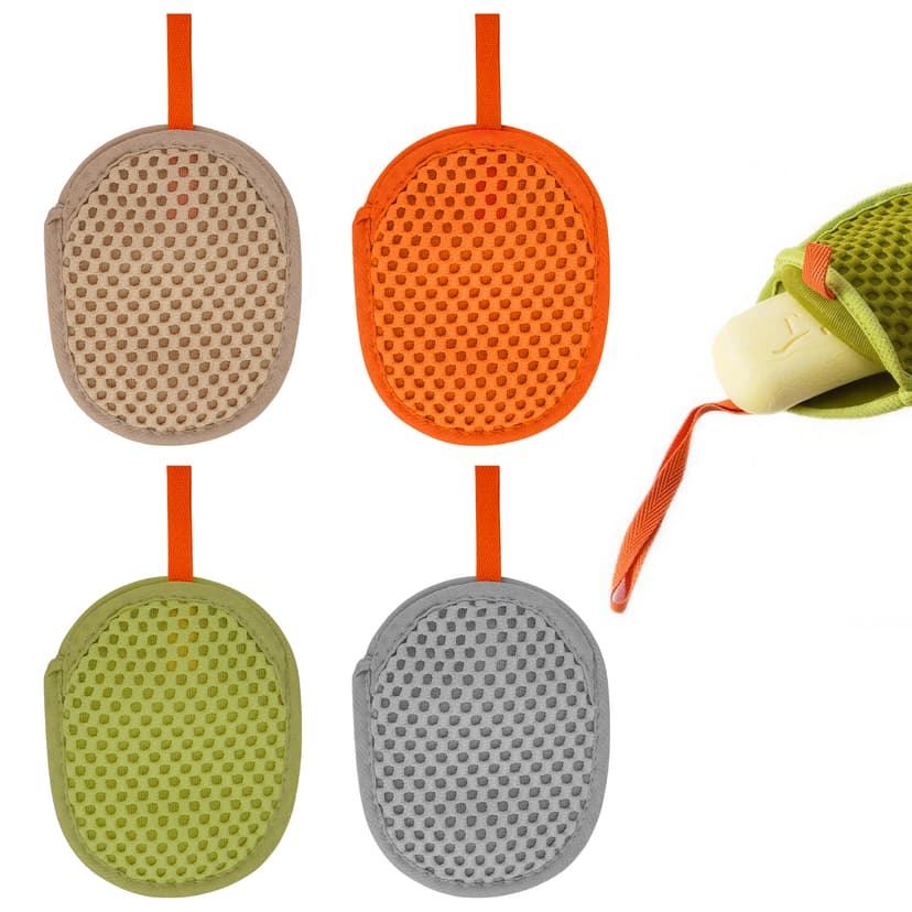 ReignSword 4 Pcs 3D Textured Mesh Soap Bag for Shower, Exfoliating Bar Soap Pouch for Women & Men Bathing (Multicolor)