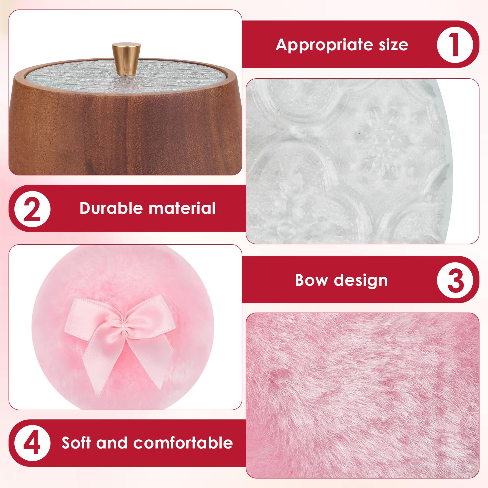 ReignSword Wooden Body Powder Container with Dusting Lid, 5.3 Inch Refillable Cosmetic Powders Case with 2 Washable Makeup Puffs for Loose Powder, Vanity Bathroom Storage - 5