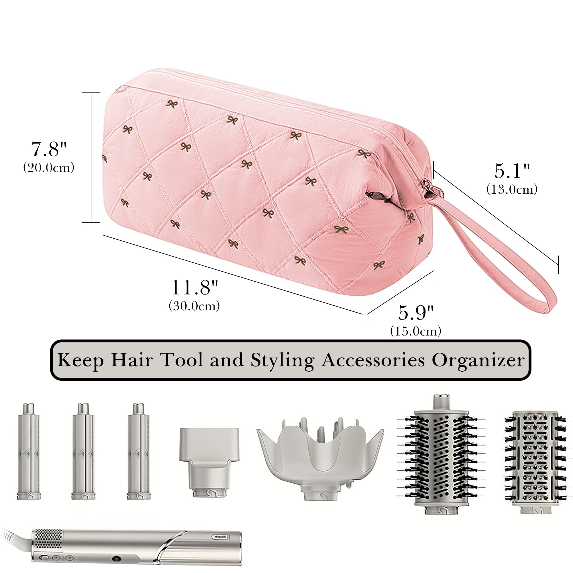 ReignSword Hair Tools Travel Bag Compatible with Shark FlexStyle, Dyson Airwrap, Revlon Hairdryer Case, Hair Styling Accessories Storage Waterproof Organizer (Pink) - 4
