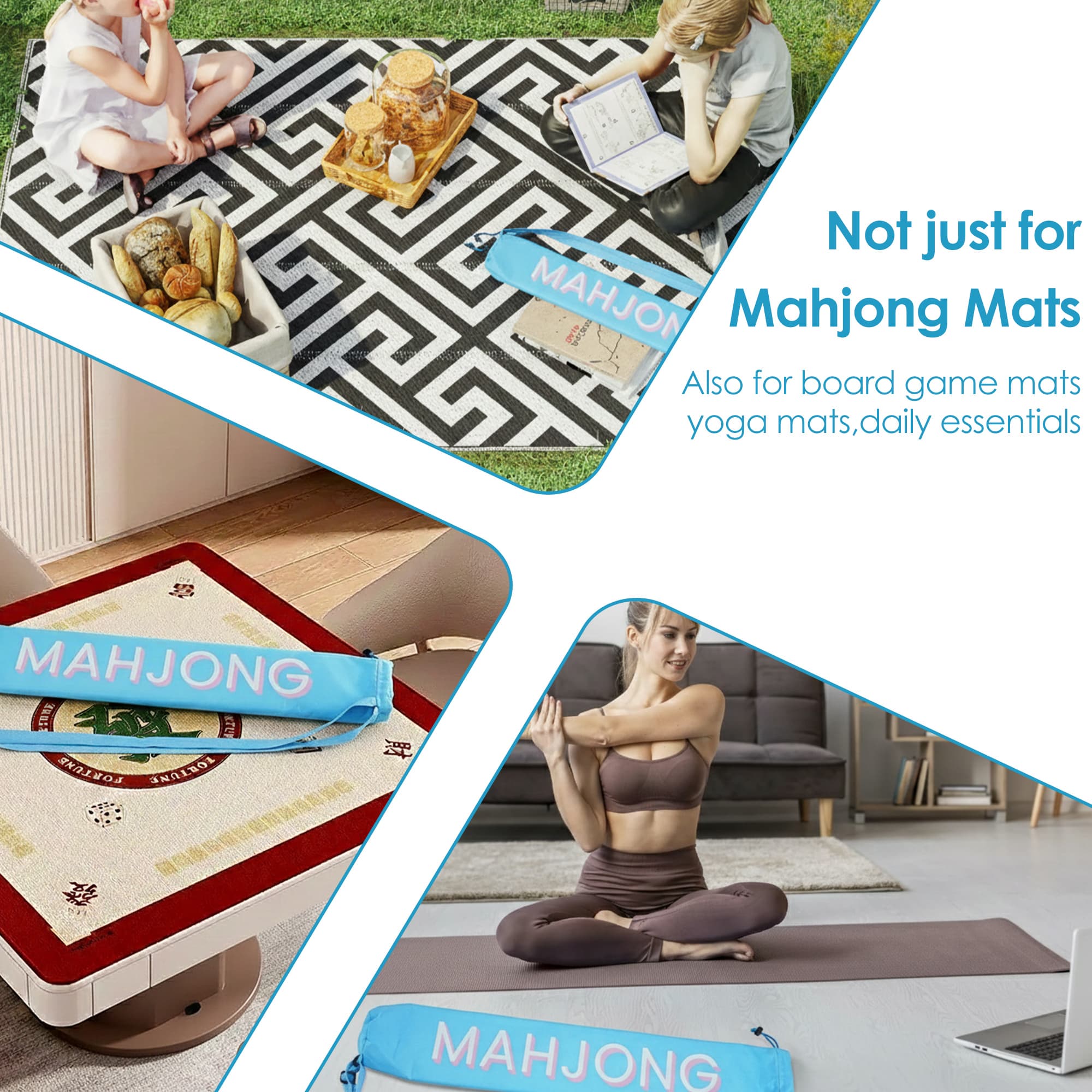 ReignSword Long Mahjong Mat Bag, 34 Inches Double-Shoulder Strap Mahjong Tile Bag with Drawstring, Lightweight Outdoor Portable Carrying Bag for Board Games, Yoga Mats (Blue) - 5