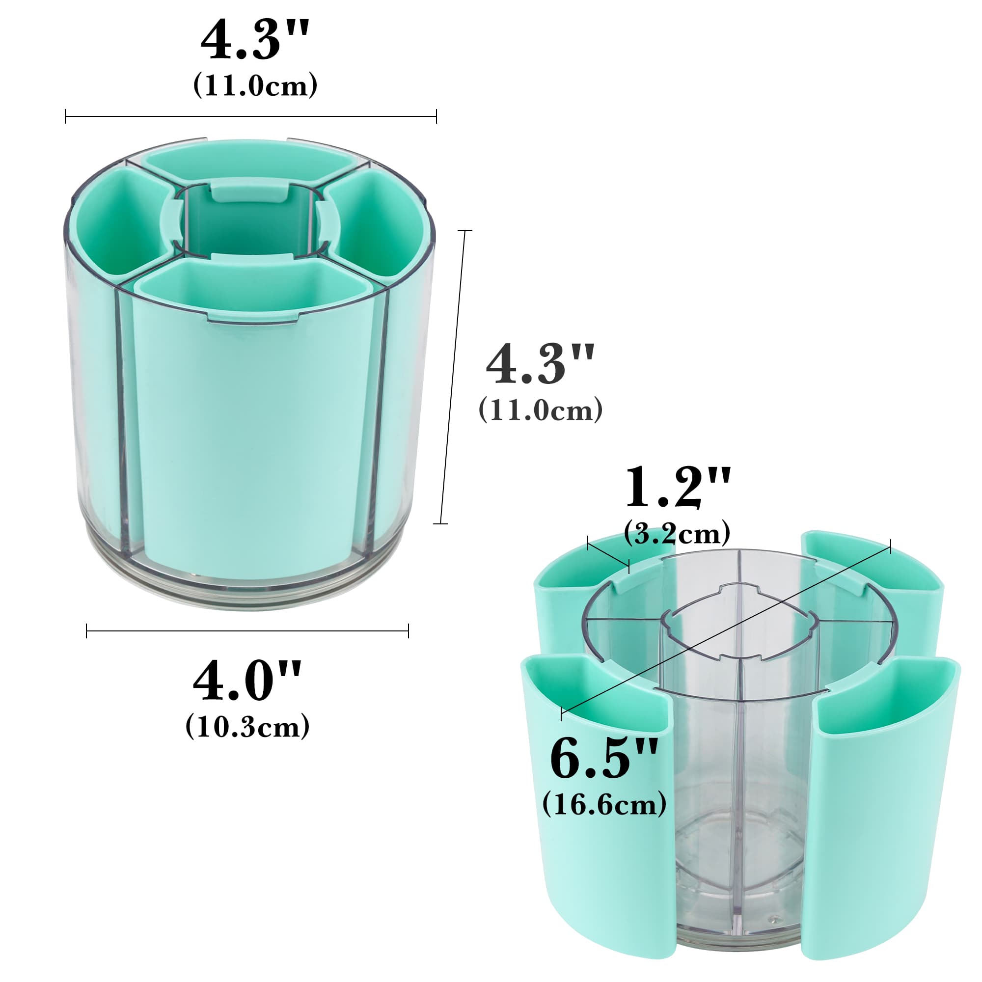 ReignSword 360° Rotating Pen Holder, Expandable 5-9 Slots Desk Organizer, Clear Detachable Pencil Cup Caddy, Aesthetic Desktop Supplies for Office Home (Green) - 1