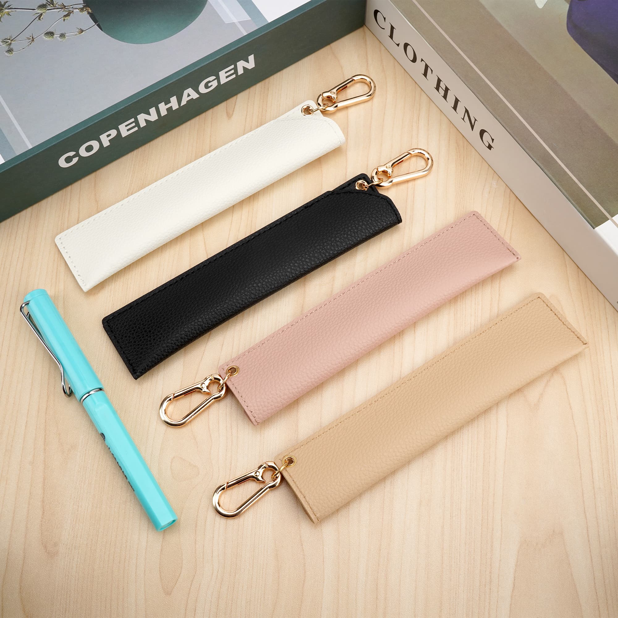 ReignSword 4 Pcs Pen Holder for Lanyard, Vegan Leather Anti-Lost Pen Clip Keychain, Portable Pencil Pouch Pocket for Nurses, Courier, Clerk (Lychee Pattern) - 3