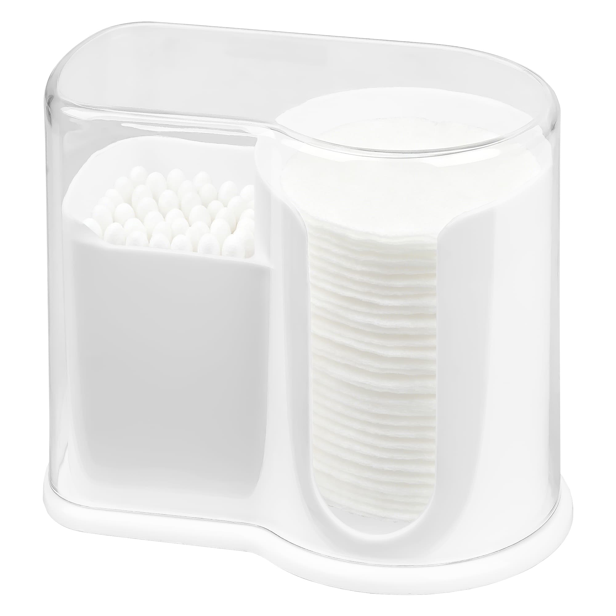ReignSword Cotton Pad Holder with Lid, 2 Compartment Qtip and Cotton Ball Dispenser, Clear Bathroom Countertop Storage Container for Makeup Remover Pads, Toothpicks, Vanity Organizer (White) - 2