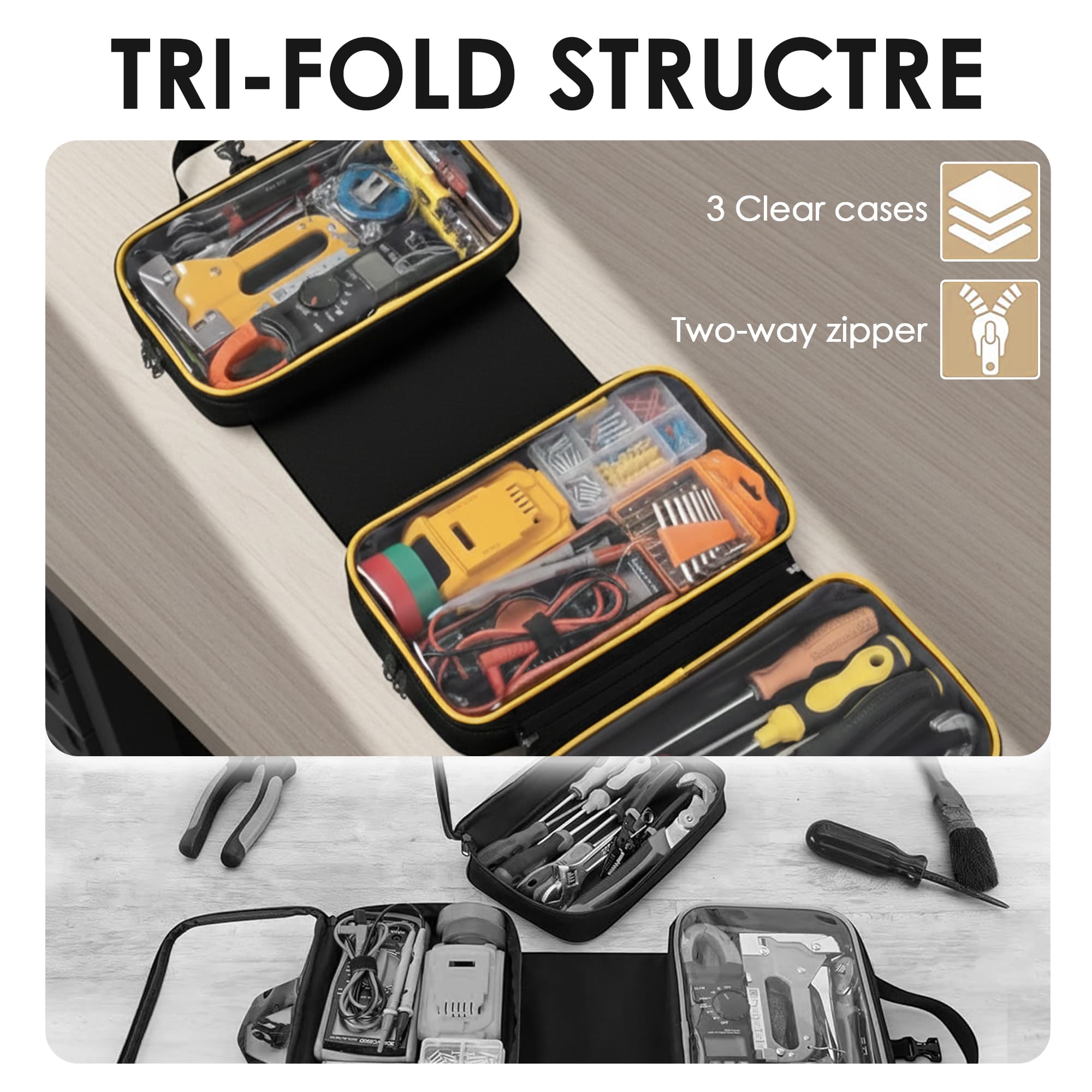 ReignSword Roll Up Tool Bag, Heavy Duty Tool Organizer with 3 Clear Window Boxes (One Detachable), Portable Waterproof Tool Pouch for Men (Black) - 2